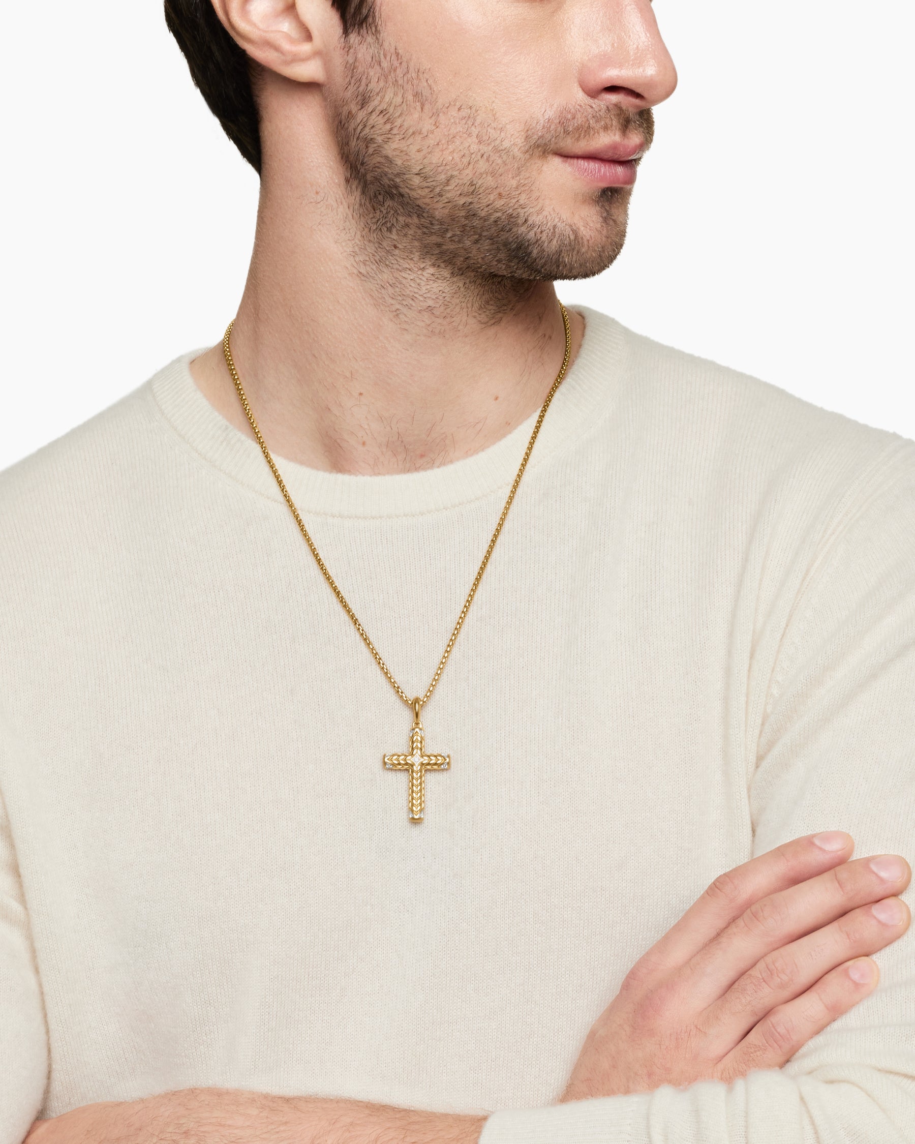 Alternative view of Chevron Cross Pendant in 18K Yellow Gold with Diamonds, 36mm