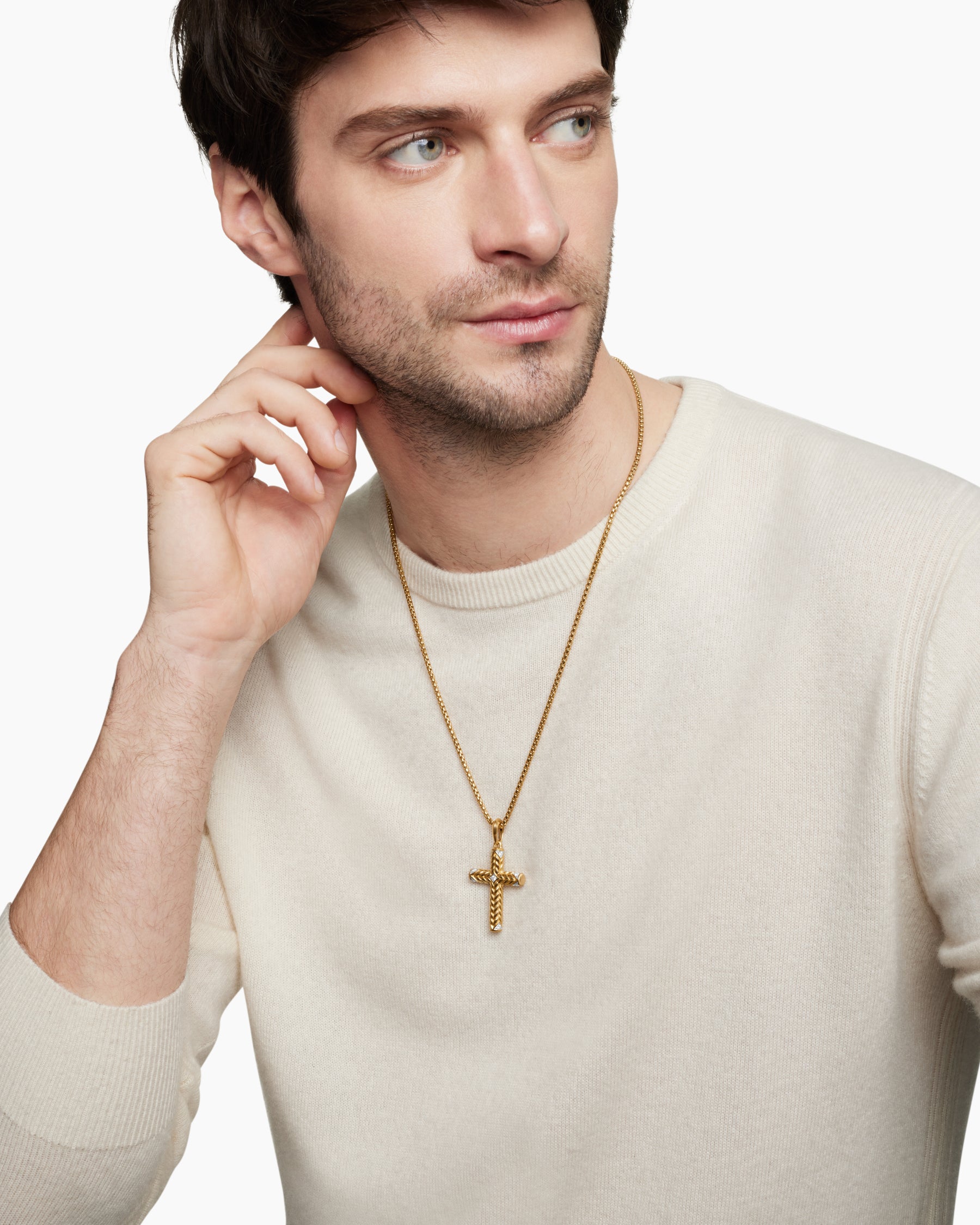 Chevron Cross Pendant in 18K Yellow Gold with Diamonds, 36mm - Image 7