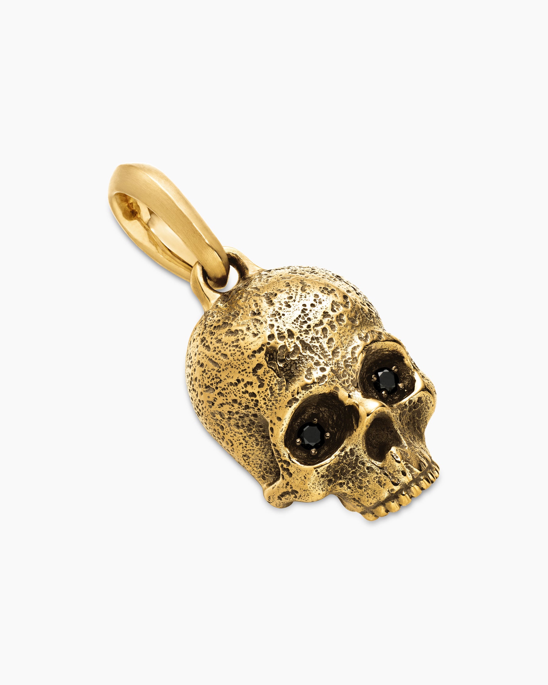 Memento Mori Skull Amulet in 18K Yellow Gold with Pavé Black Diamonds, 18mm - Image 3