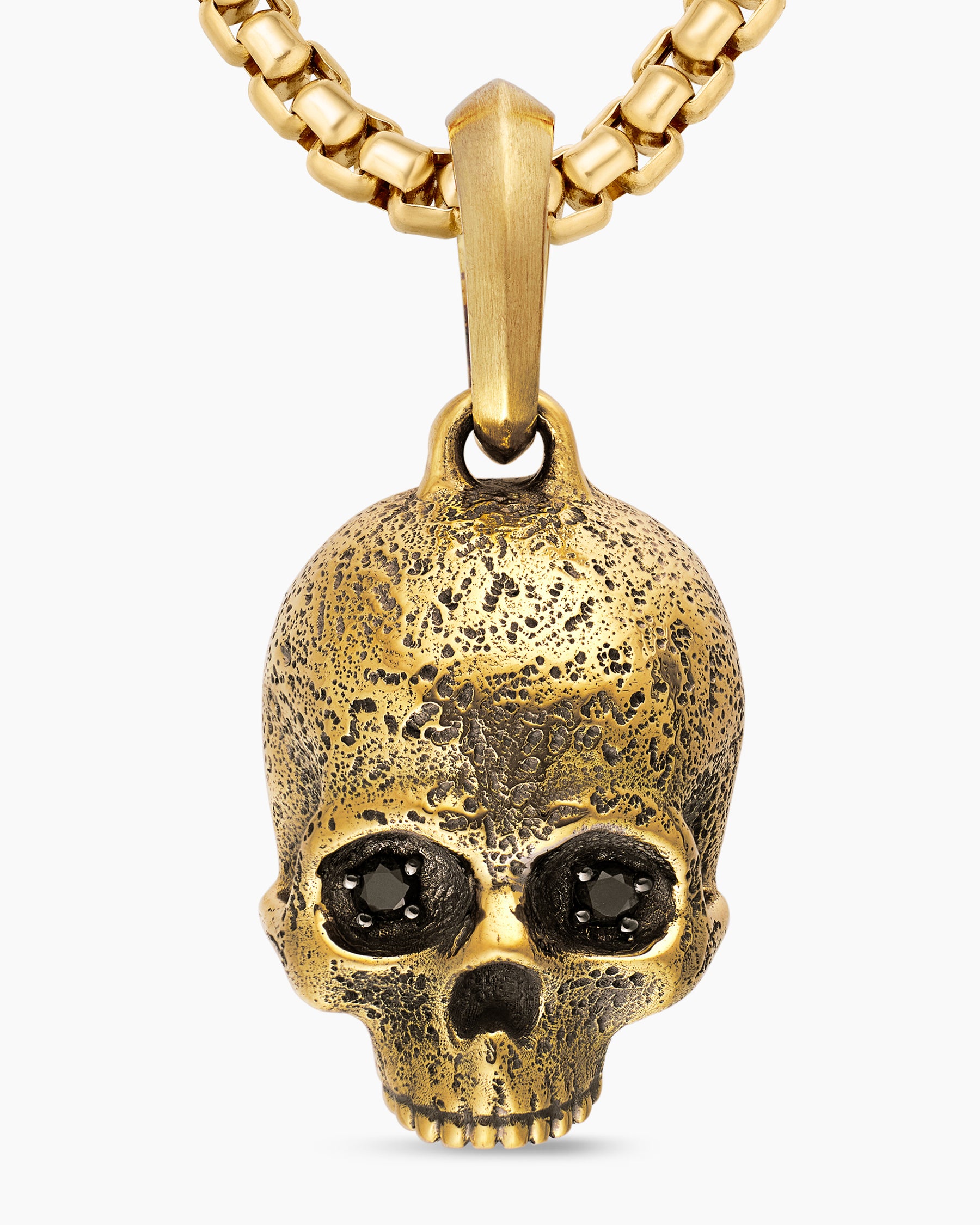 Memento Mori Skull Amulet in 18K Yellow Gold with Pavé Black Diamonds, 18mm - Image 5