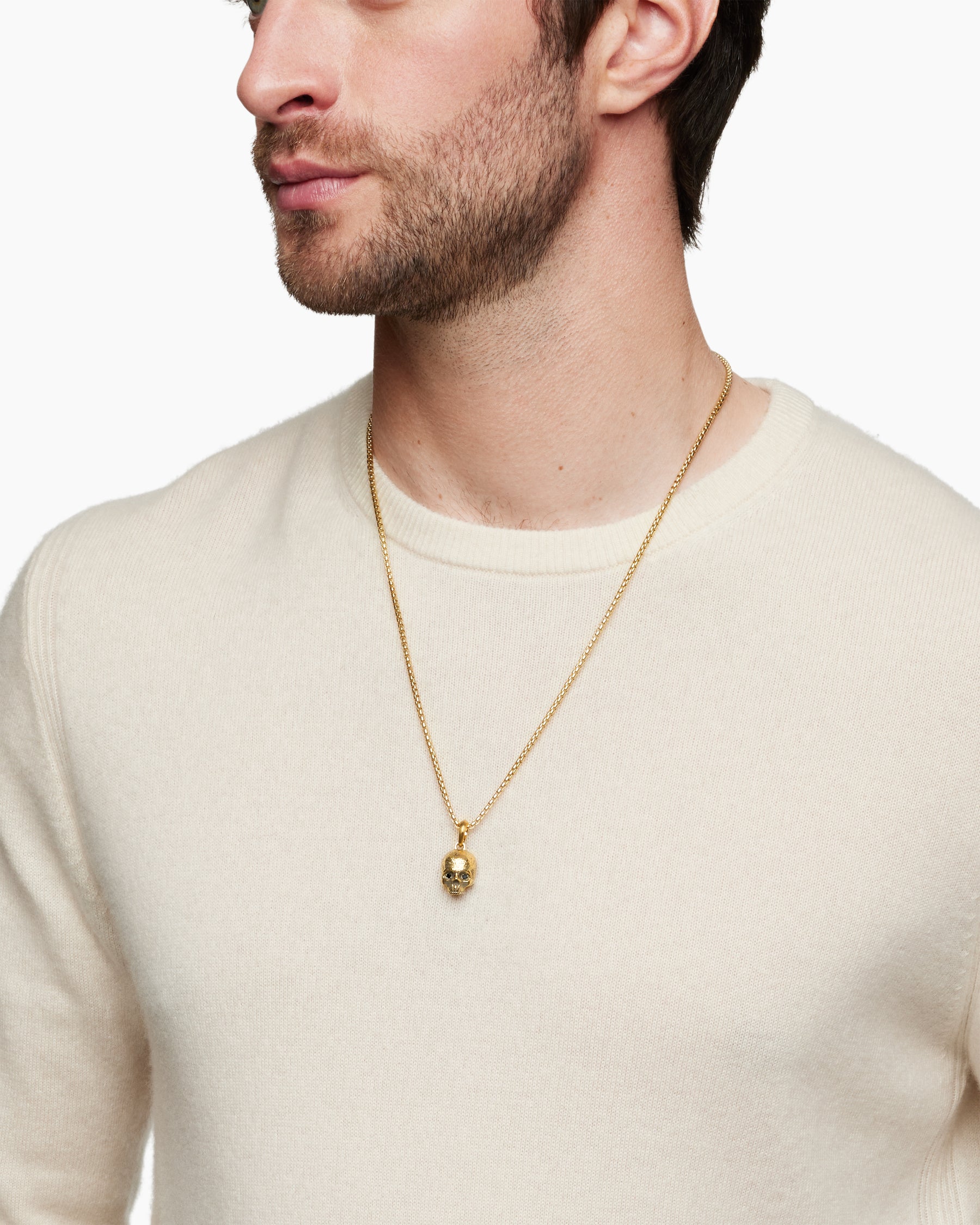Alternative view of Memento Mori Skull Amulet in 18K Yellow Gold with Pavé Black Diamonds, 18mm