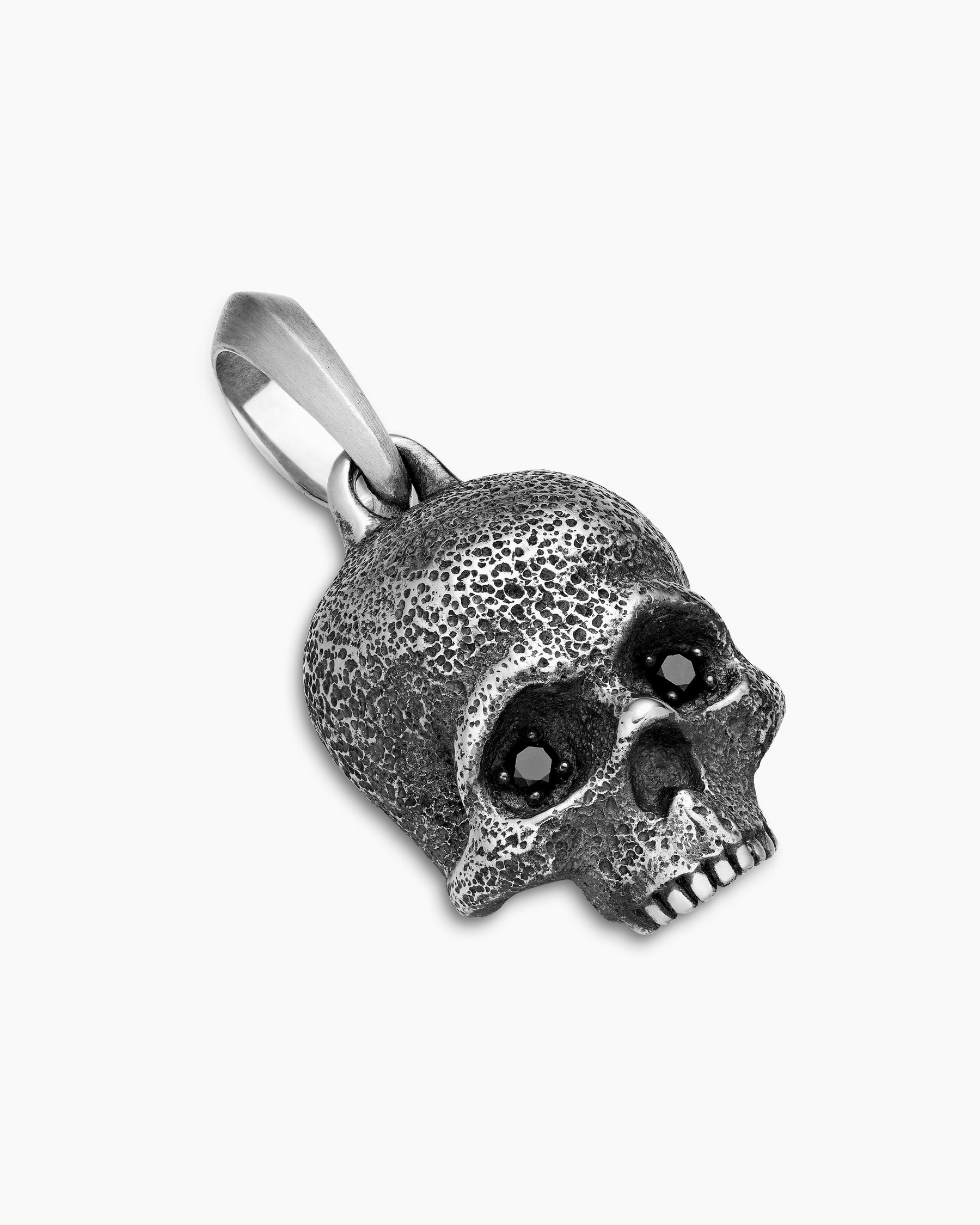Memento Mori Skull Amulet in Sterling Silver with Pavé Black Diamonds, 18mm - Image 3