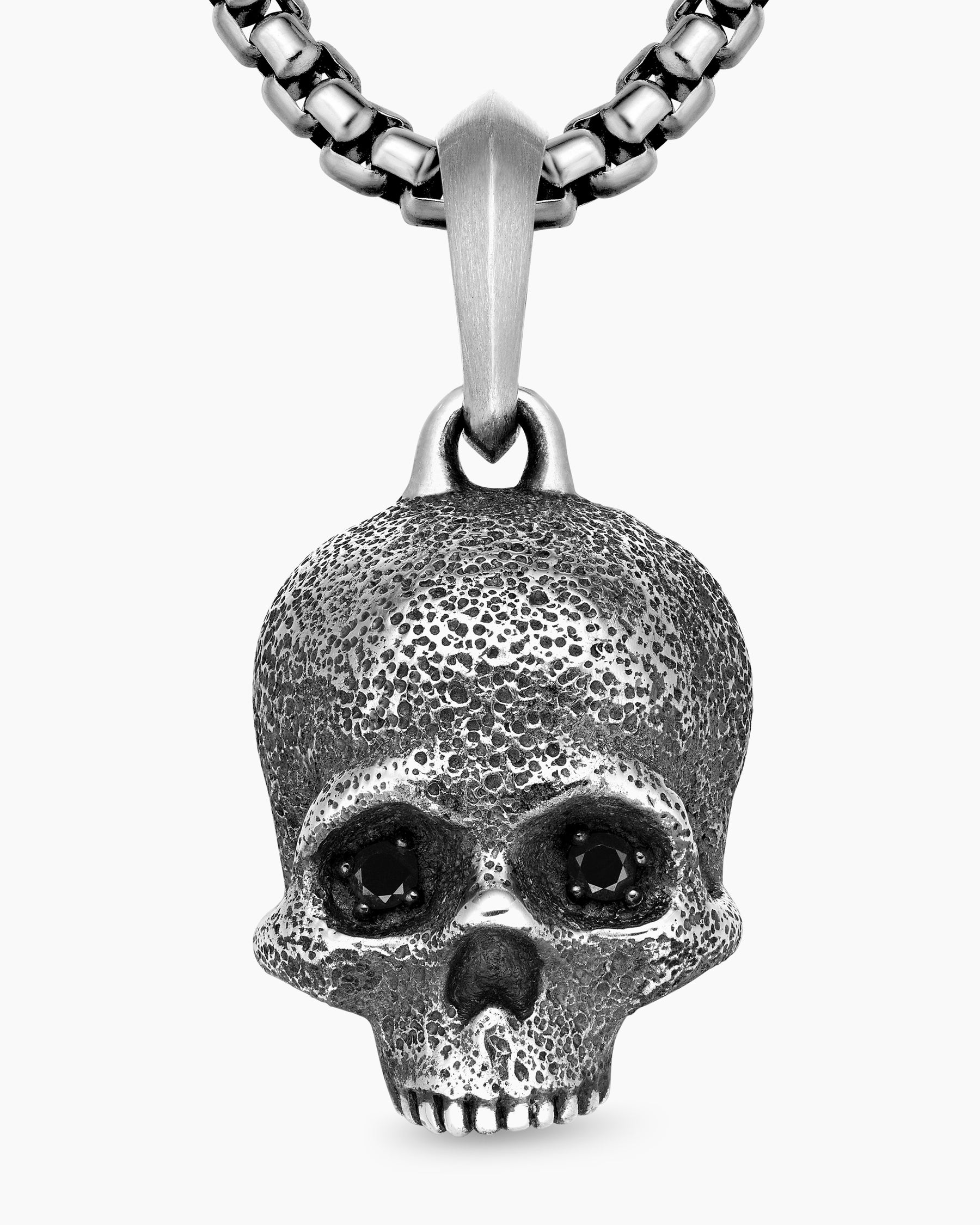 Memento Mori Skull Amulet in Sterling Silver with Pavé Black Diamonds, 18mm - Image 5