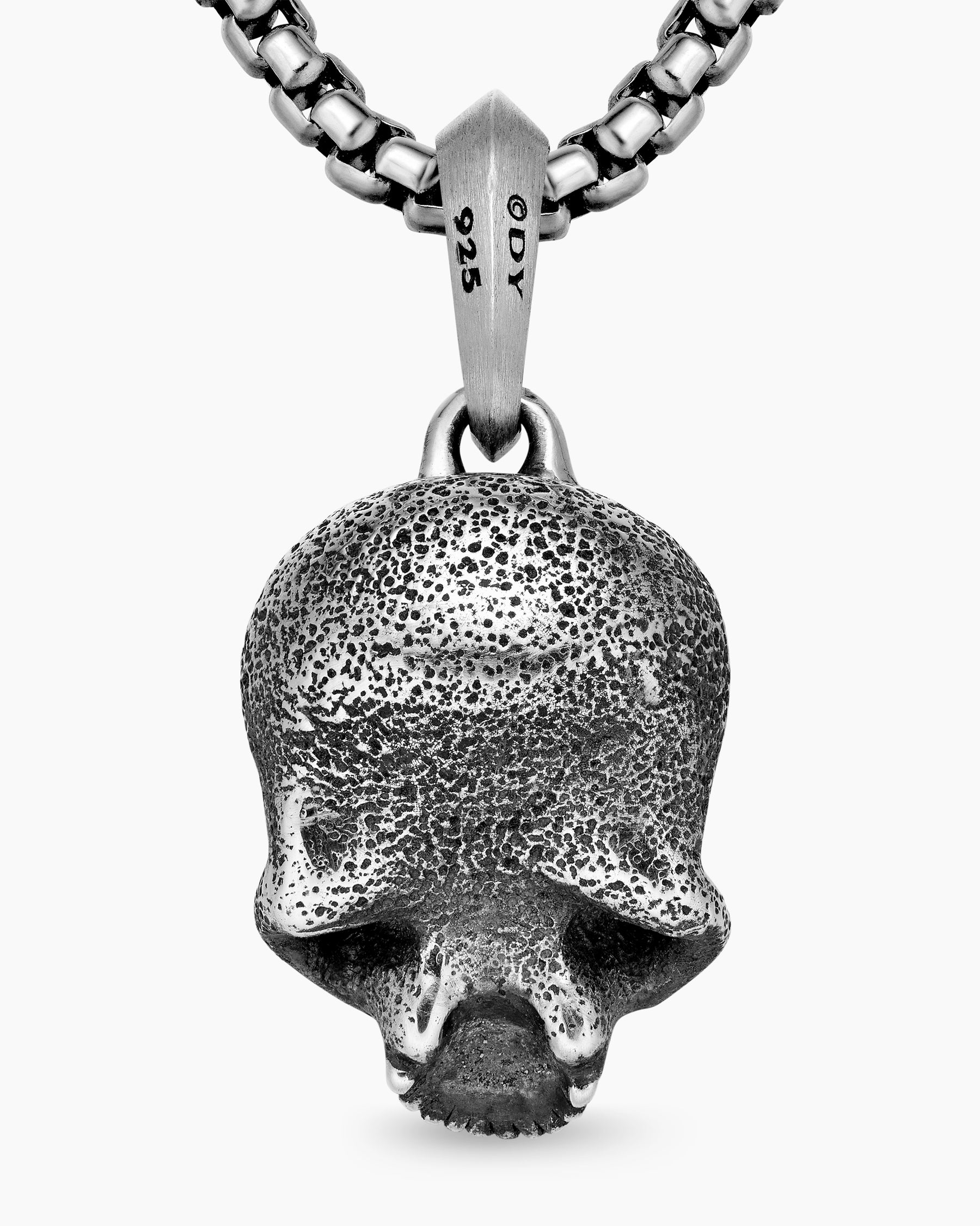 Memento Mori Skull Amulet in Sterling Silver with Pavé Black Diamonds, 18mm - Image 6