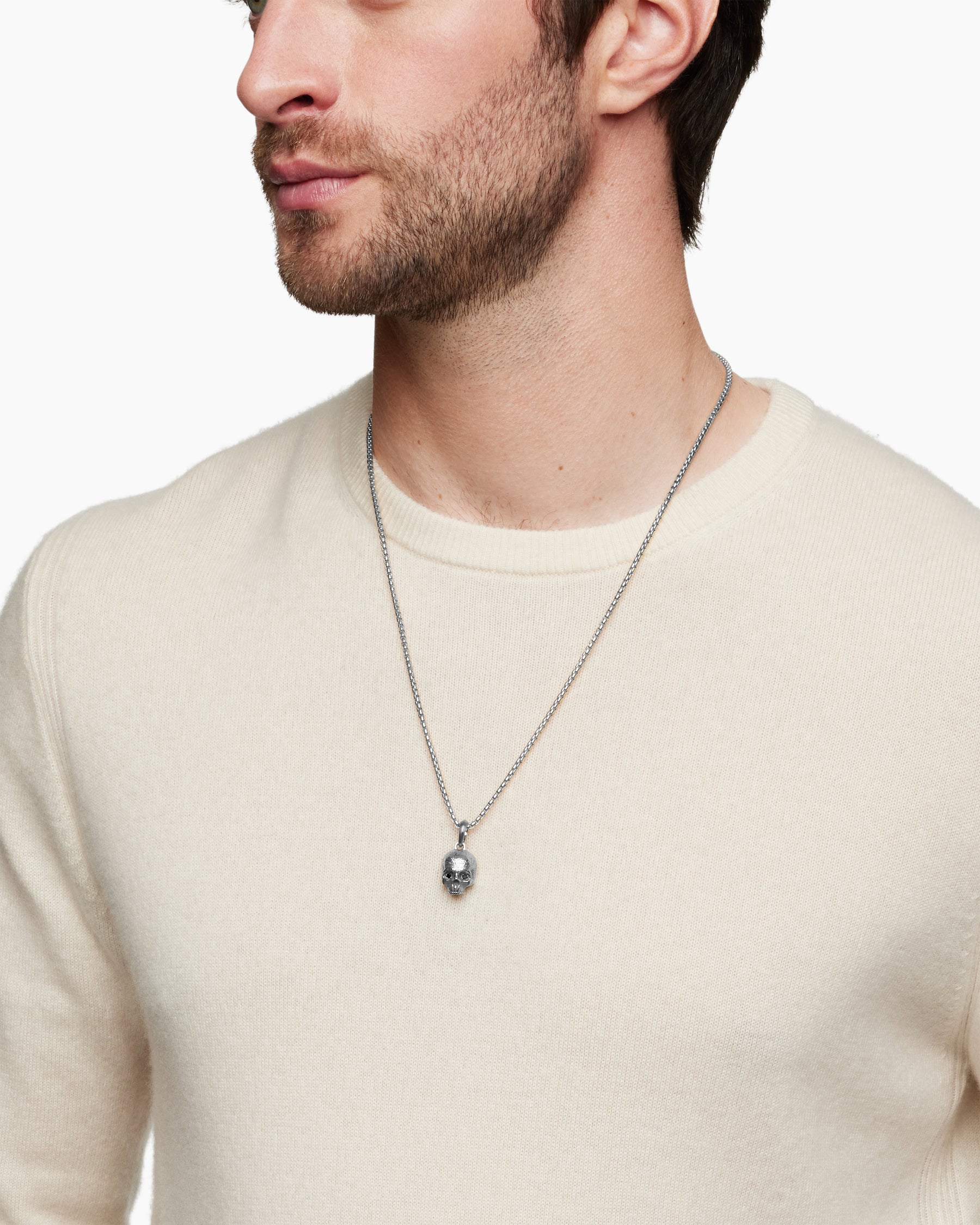 Alternative view of Memento Mori Skull Amulet in Sterling Silver with Pavé Black Diamonds, 18mm