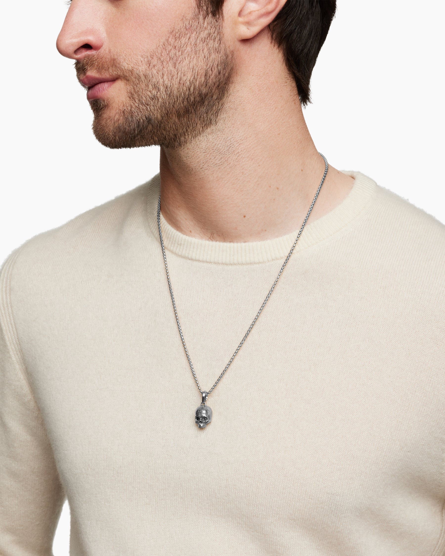 Memento Mori Skull Amulet in Sterling Silver with Pavé Black Diamonds, 18mm - Image 7
