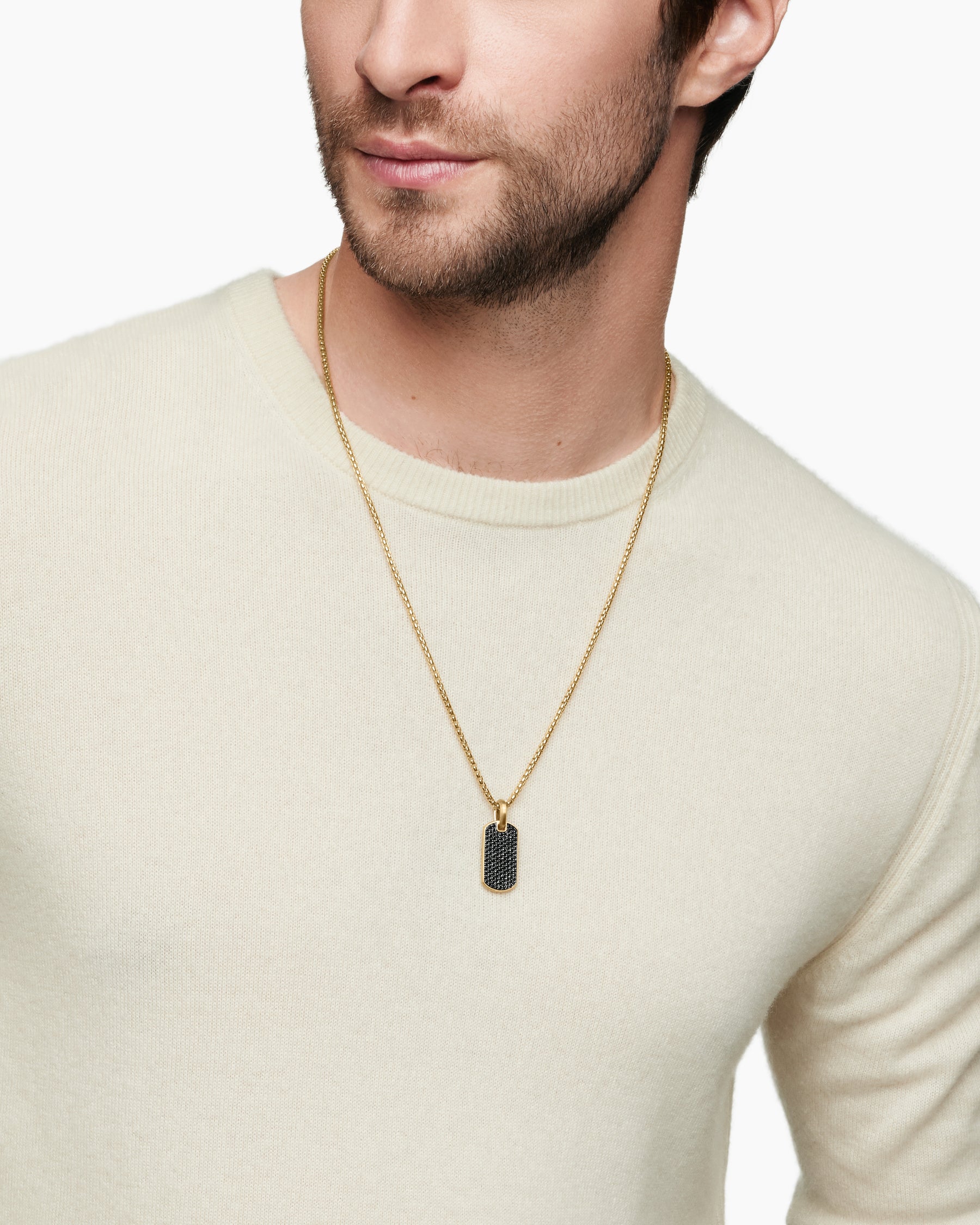 Alternative view of Chevron Tag in 18K Yellow Gold with Black Diamonds, 27mm