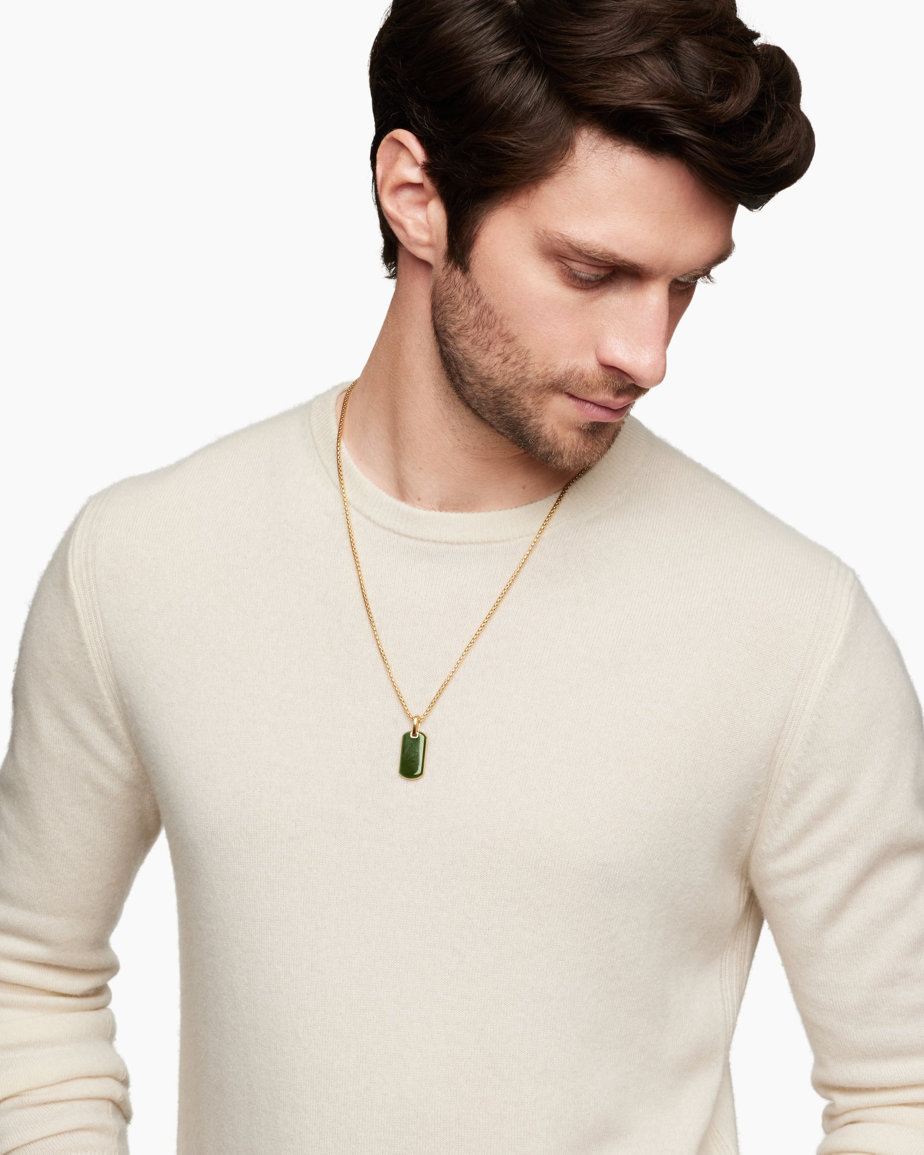 Alternative view of Chevron Tag in 18K Yellow Gold with Nephrite Jade, 27mm