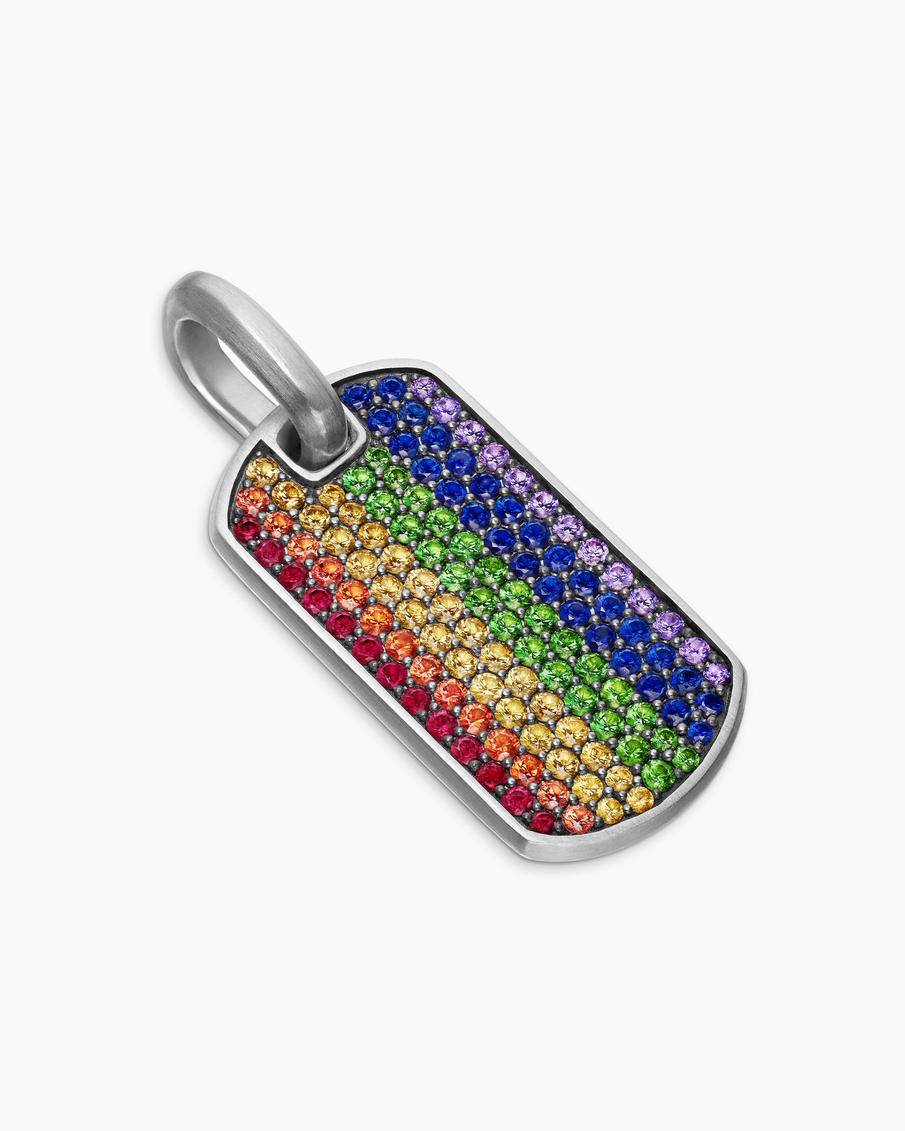 Chevron Tag in Sterling Silver with Rainbow Pavé, 27mm - Image 3