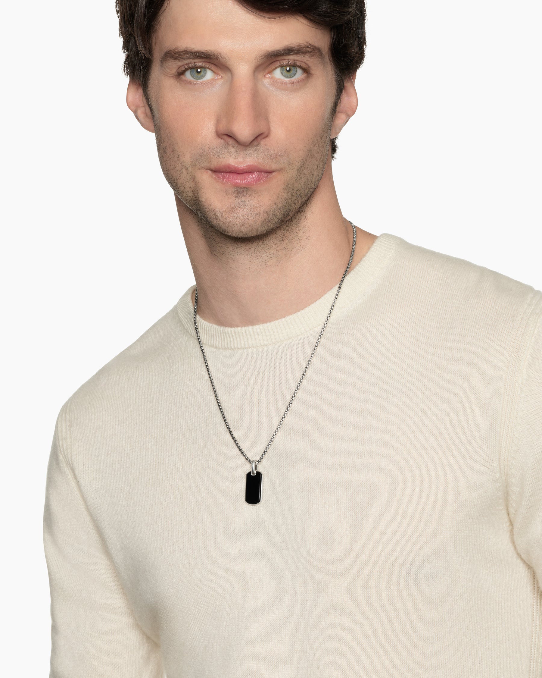 Alternative view of Chevron Tag in Sterling Silver with Black Onyx, 27mm