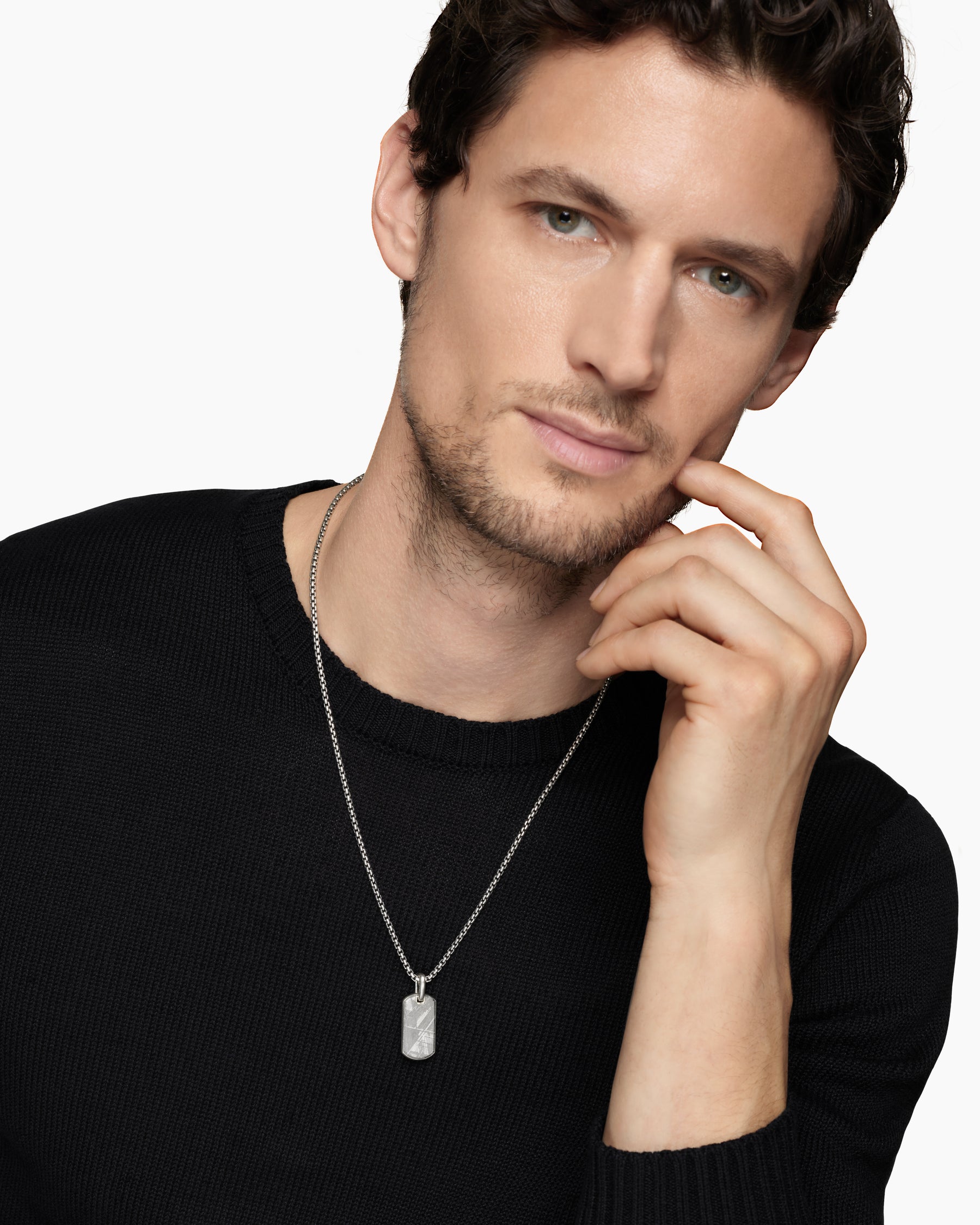 Alternative view of Chevron Tag in Sterling Silver with Meteorite, 27mm