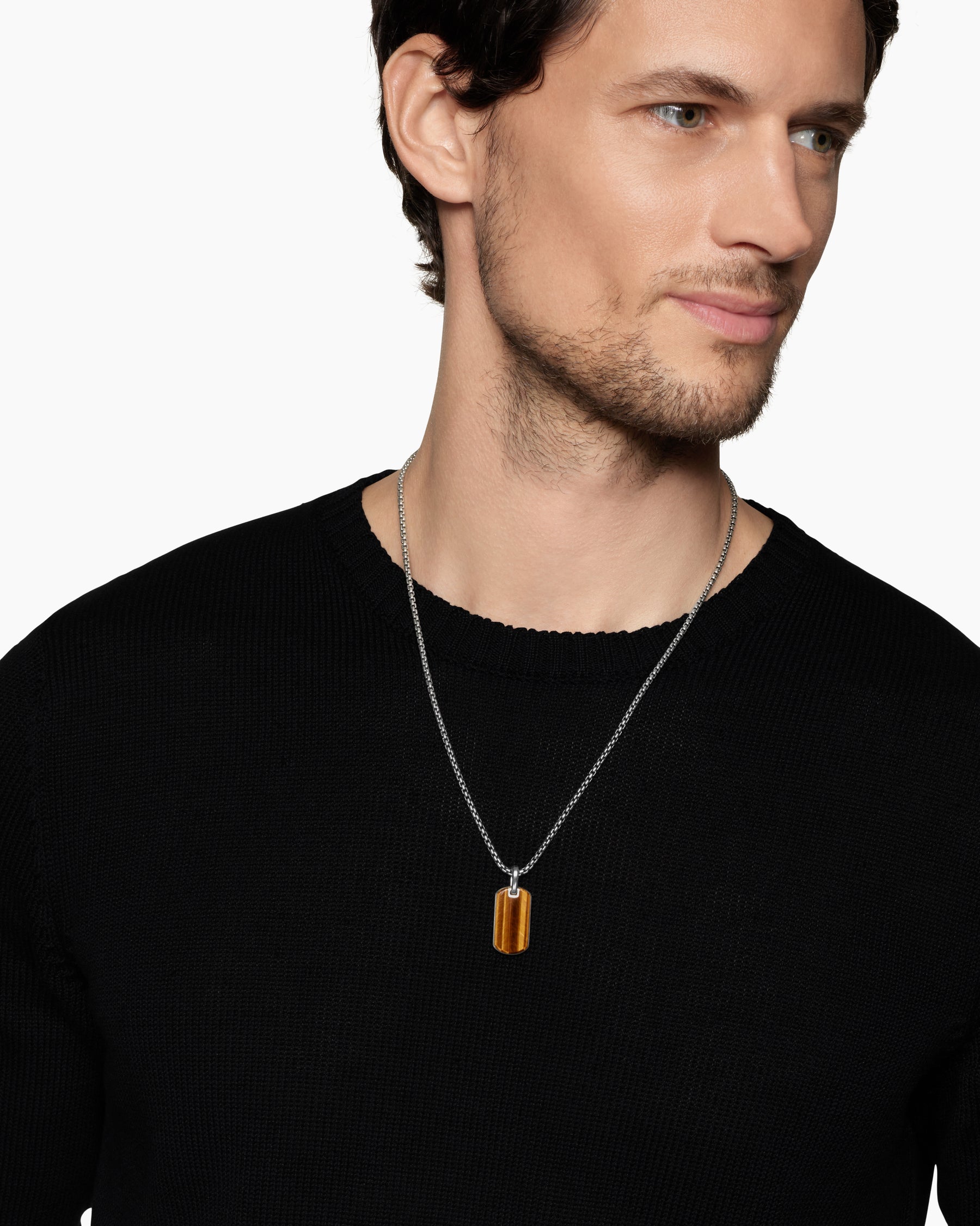 Alternative view of Chevron Tag in Sterling Silver with Tiger's Eye, 27mm