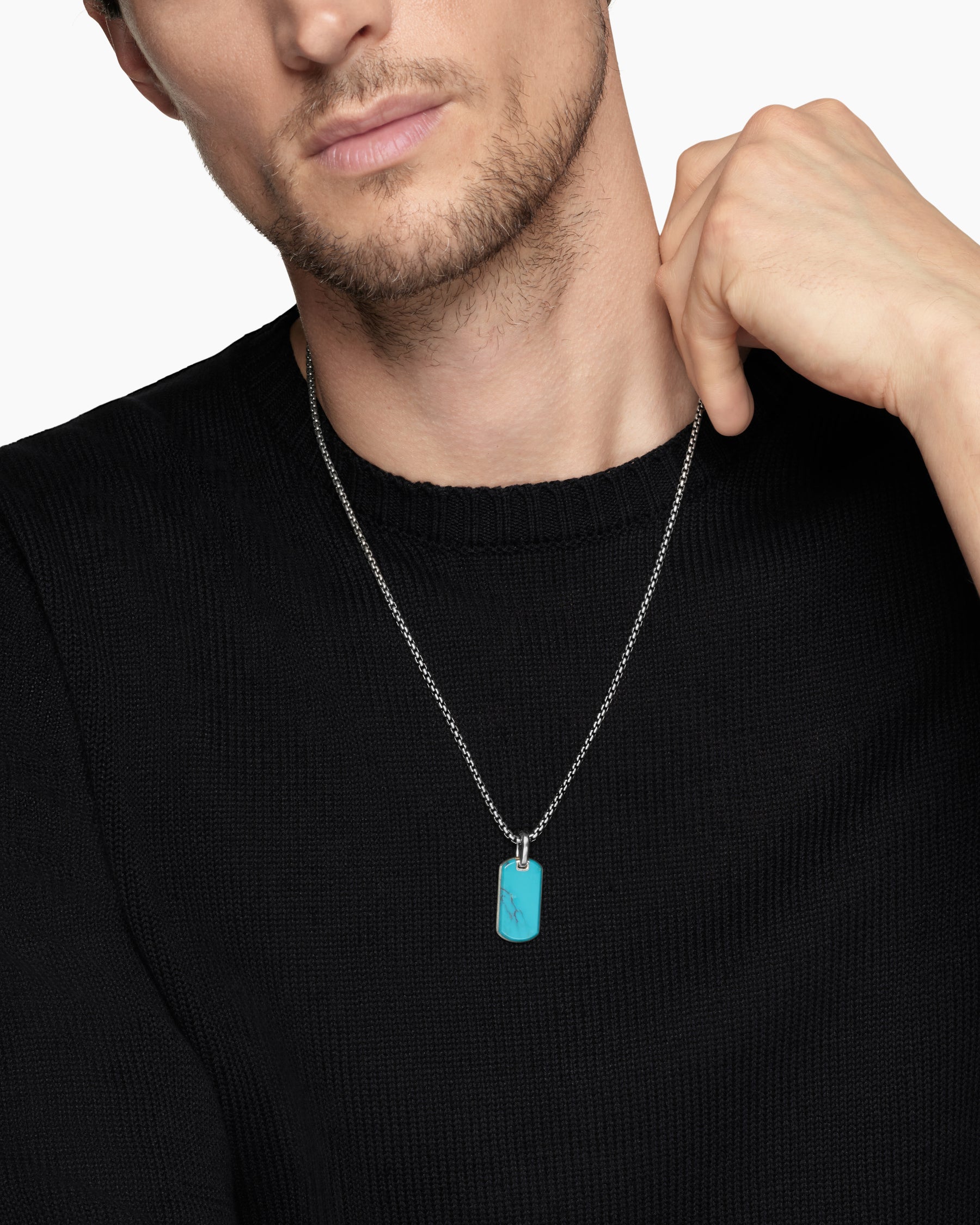 Alternative view of Chevron Tag in Sterling Silver with Turquoise, 27mm