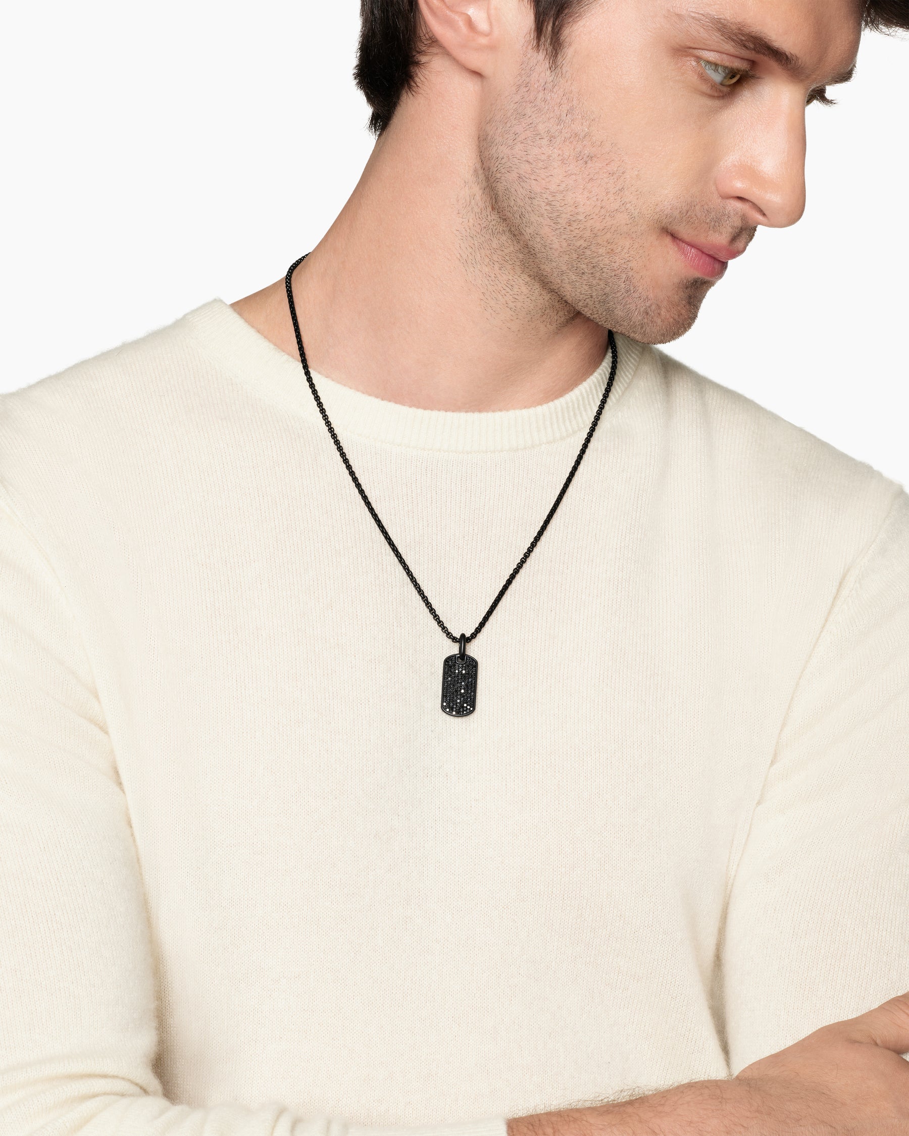 Alternative view of Chevron Tag in Black Titanium with Sterling Silver and Black Diamonds, 27mm