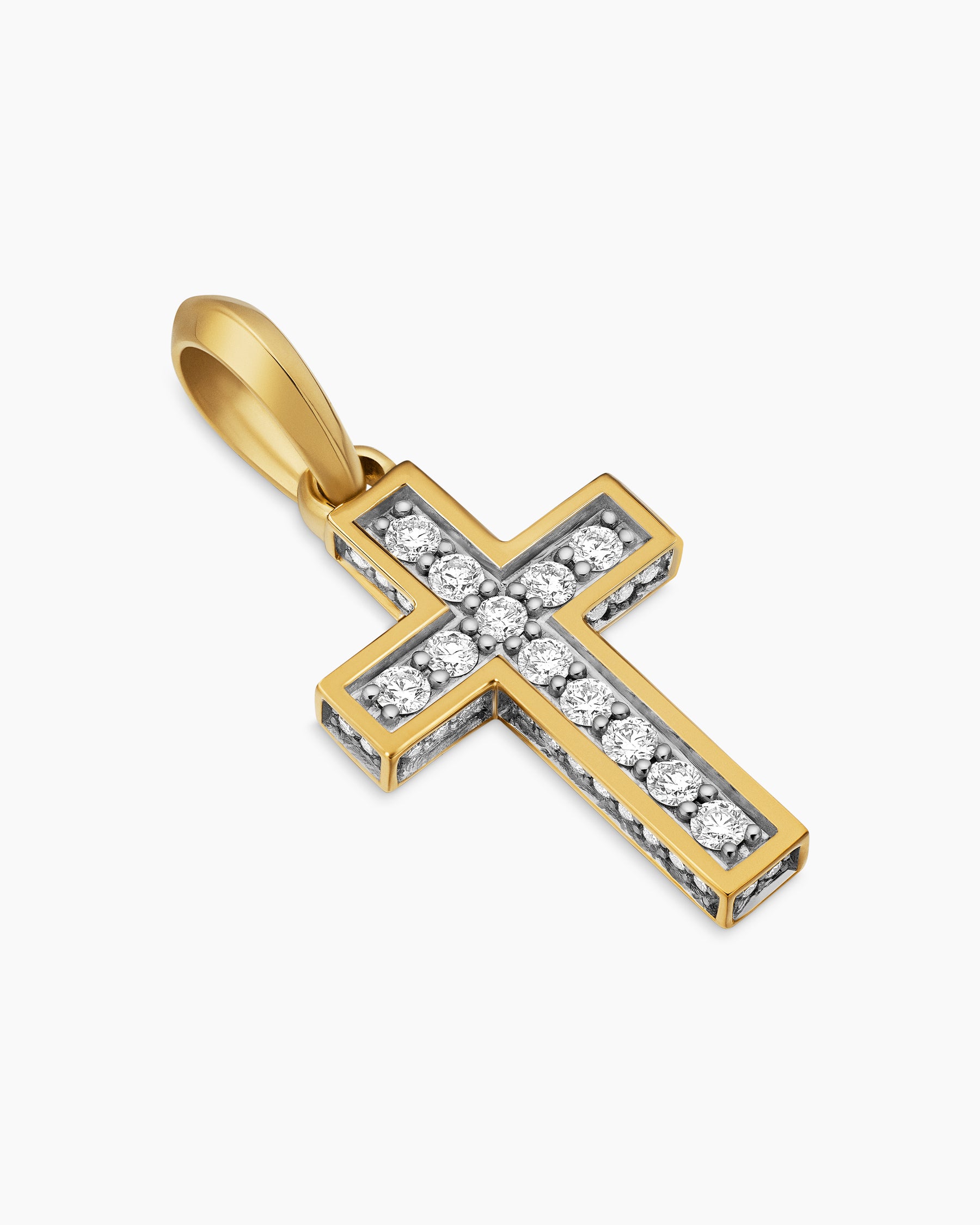 Pavé Cross Pendant in 18K Yellow Gold with Diamonds, 23mm - Image 3