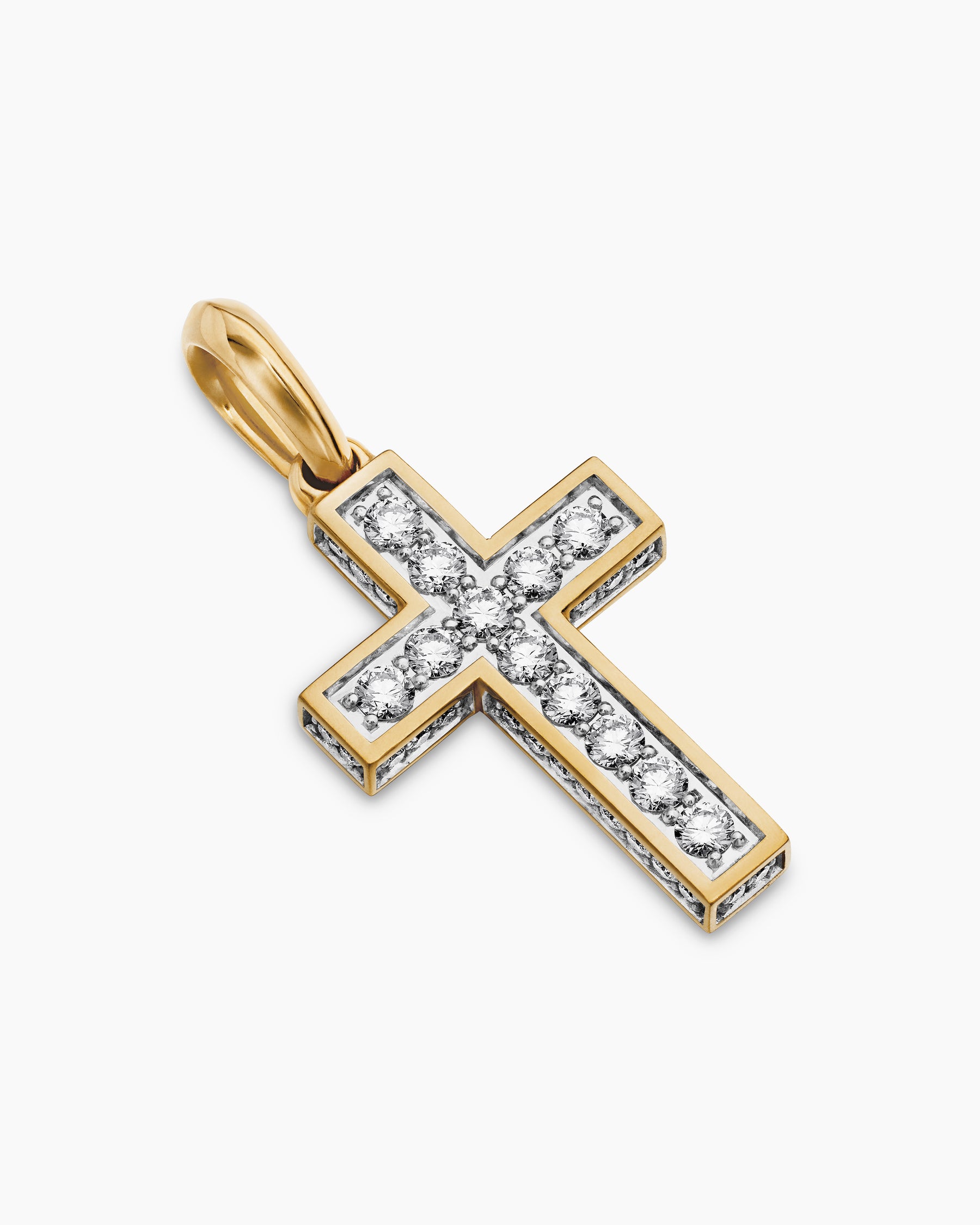 Pavé Cross Pendant in 18K Yellow Gold with Diamonds, 28mm - Image 3