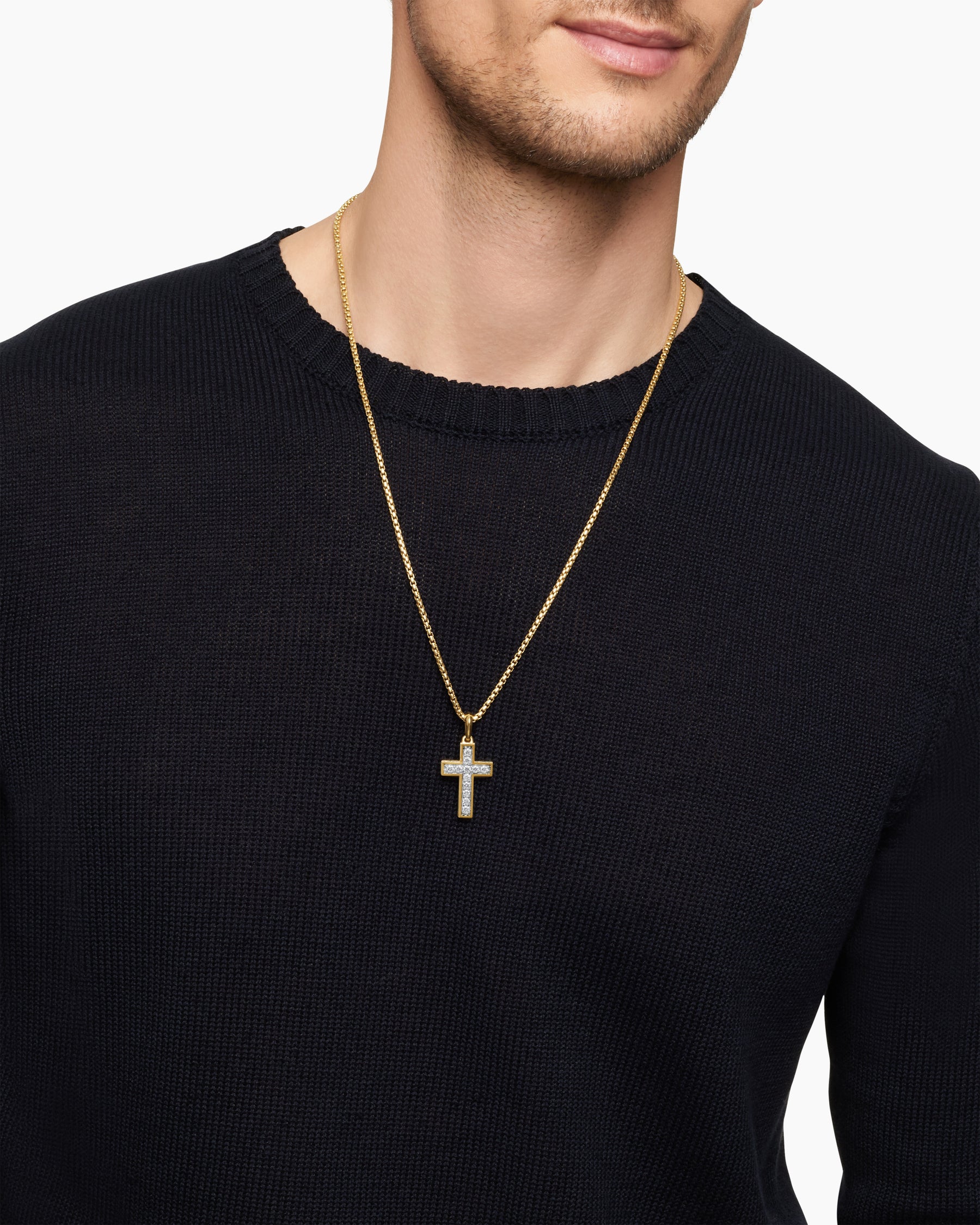 Alternative view of Pavé Cross Pendant in 18K Yellow Gold with Diamonds, 28mm