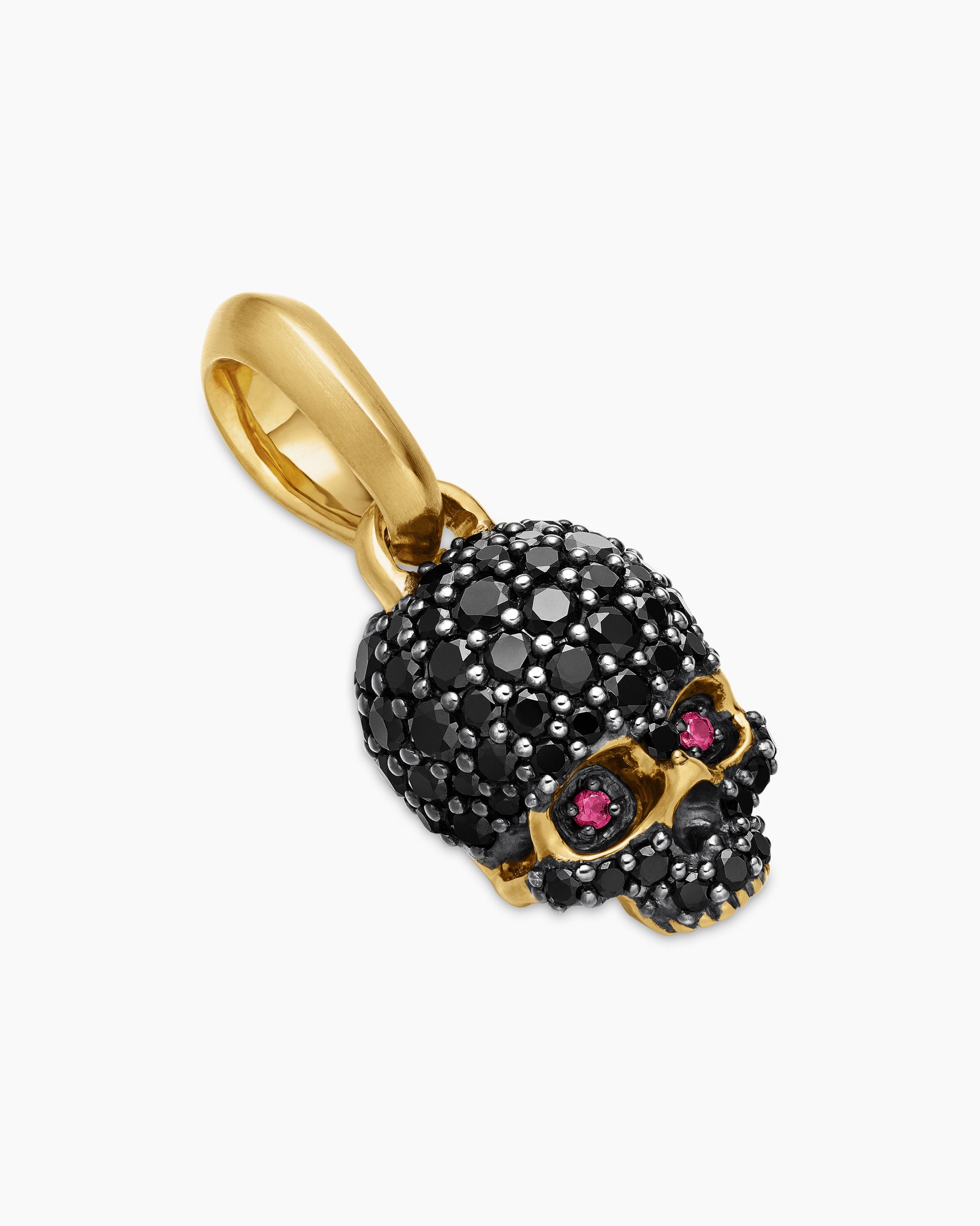 Memento Mori Skull in Full Pavé Black Diamonds, Rubies and 18K Yellow Gold, 14mm - Image 3