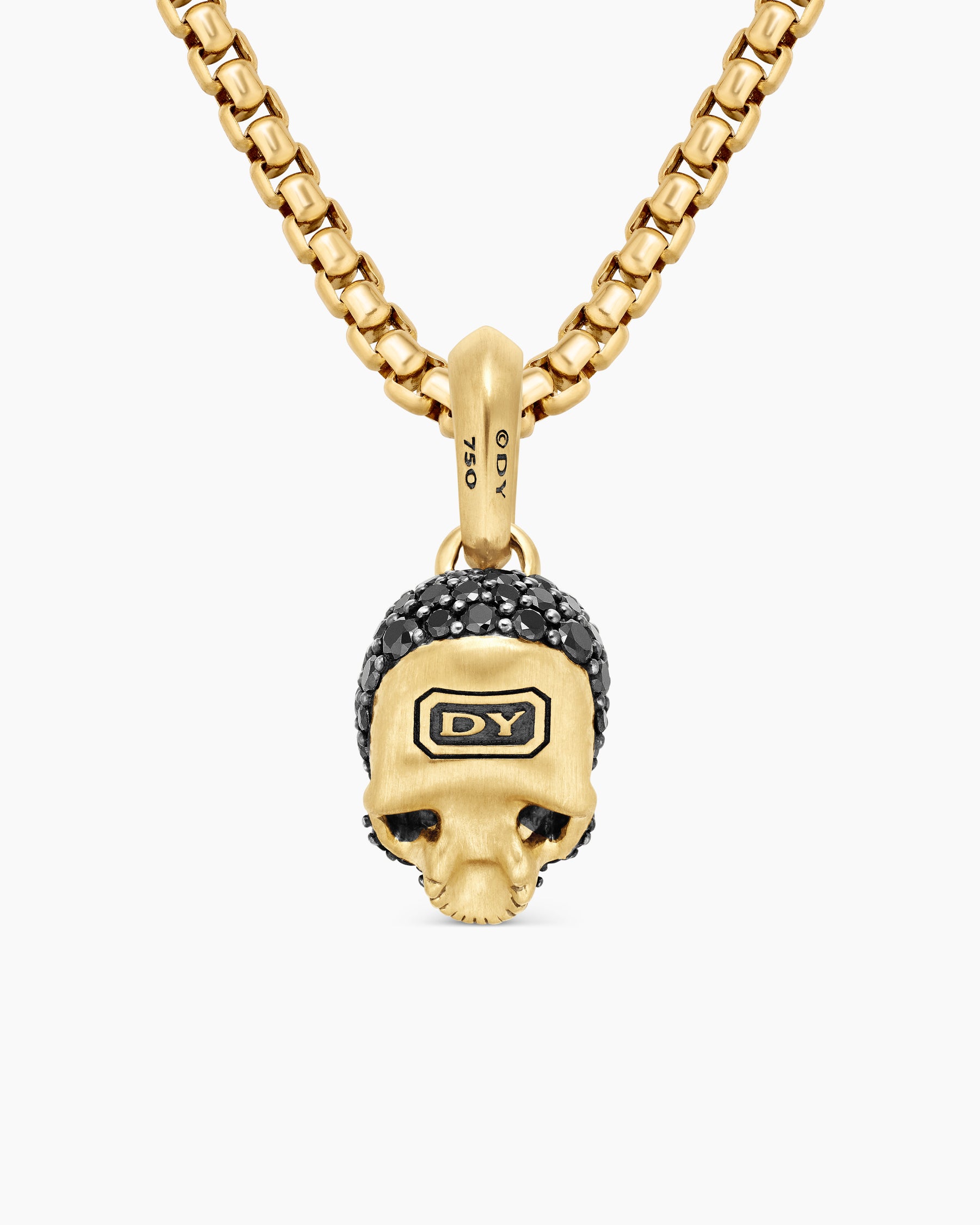 Memento Mori Skull in Full Pavé Black Diamonds, Rubies and 18K Yellow Gold, 14mm - Image 4