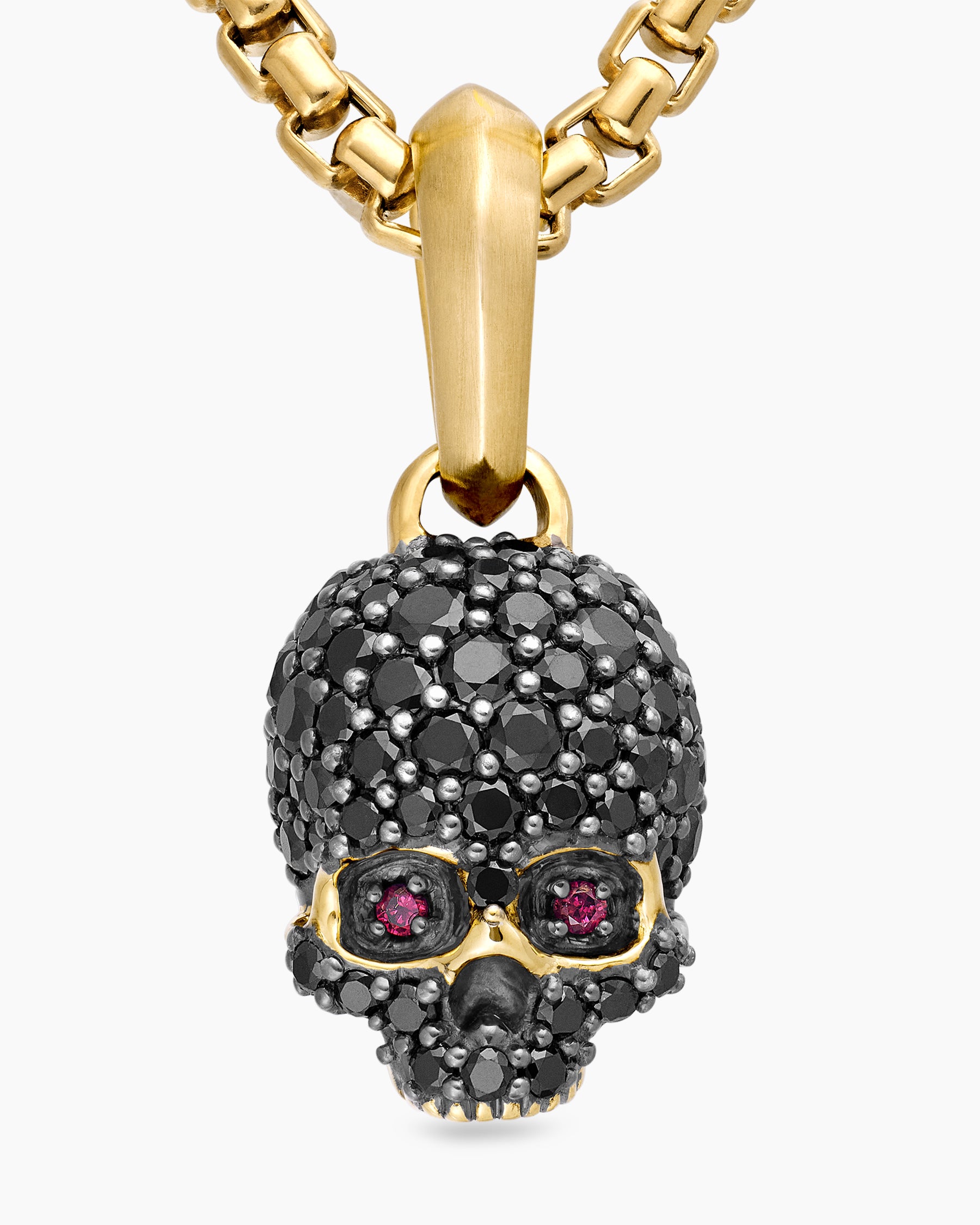Memento Mori Skull in Full Pavé Black Diamonds, Rubies and 18K Yellow Gold, 14mm - Image 5