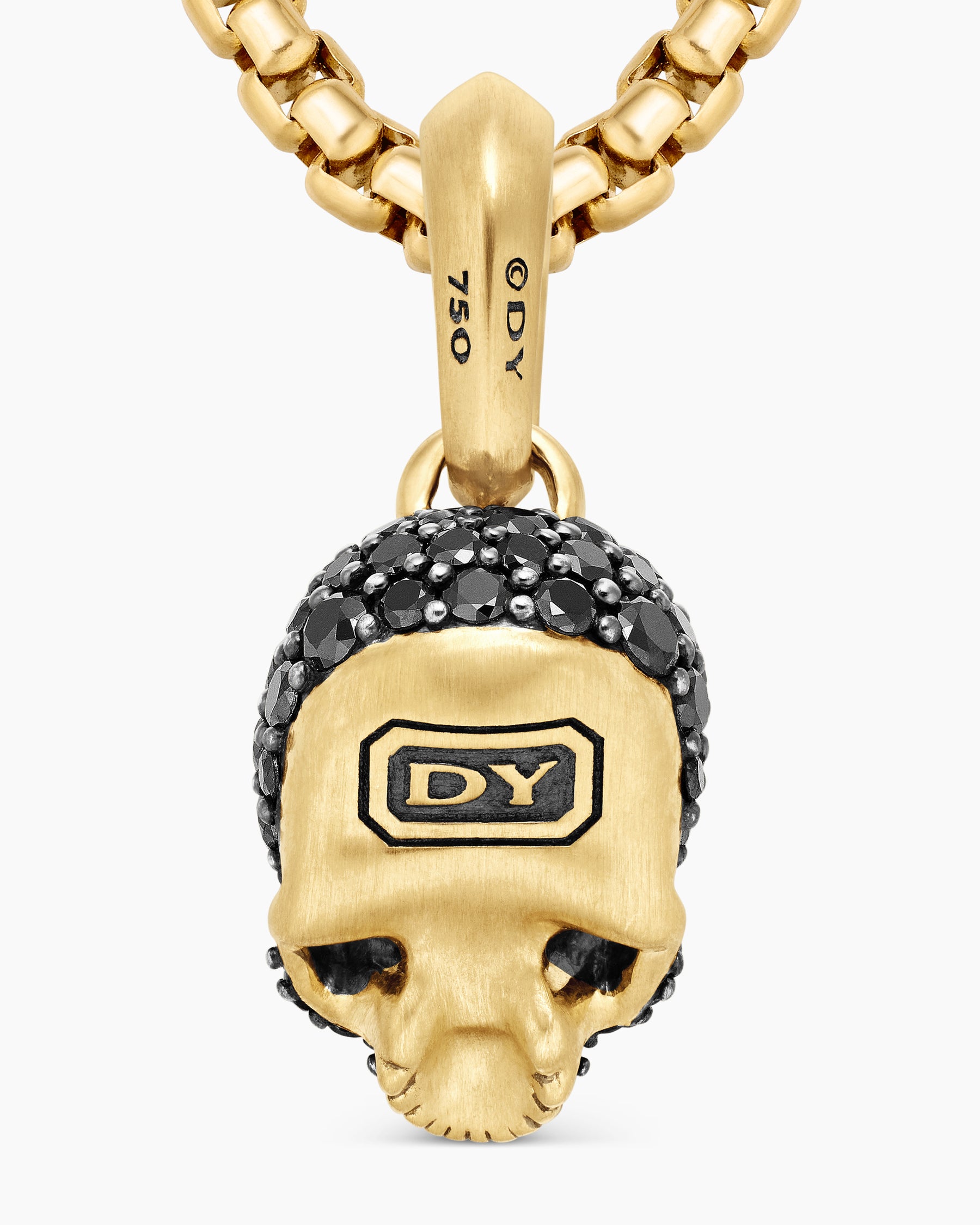 Memento Mori Skull in Full Pavé Black Diamonds, Rubies and 18K Yellow Gold, 14mm - Image 6