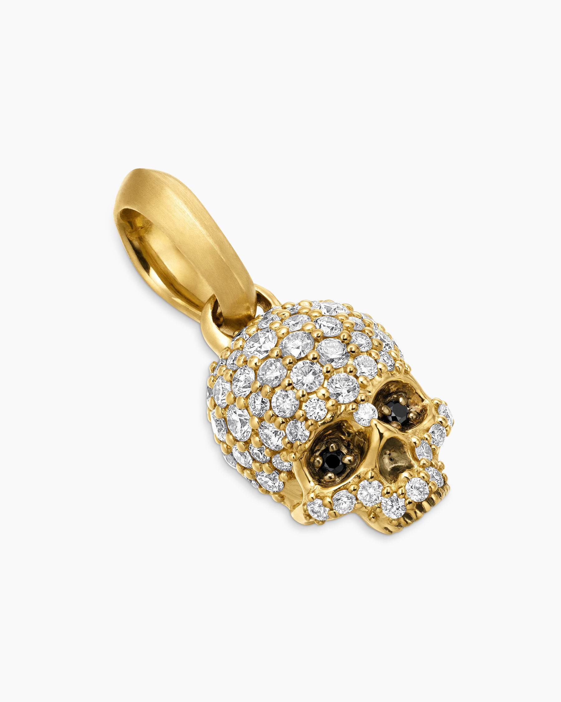 Memento Mori Skull in Full Pavé Diamonds, Black Diamonds and 18K Yellow Gold, 14mm - Image 3