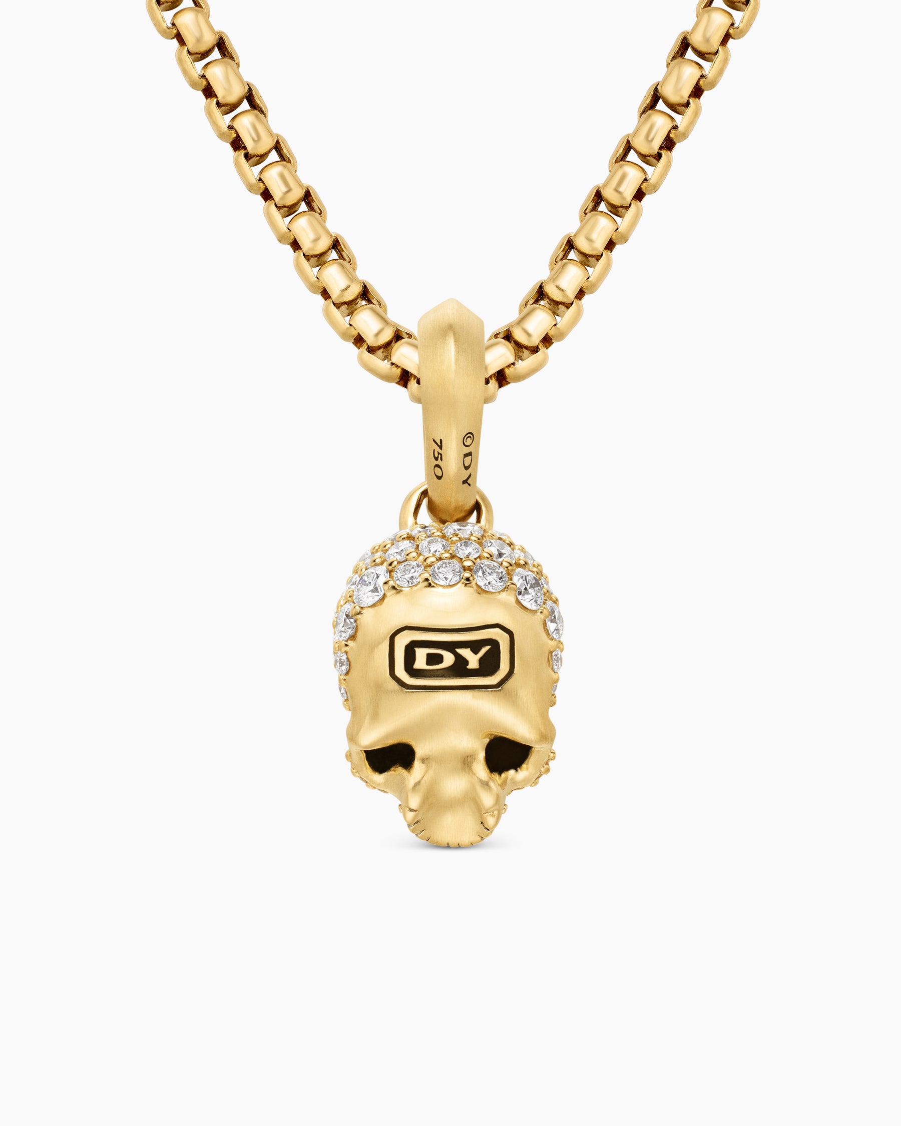 Memento Mori Skull in Full Pavé Diamonds, Black Diamonds and 18K Yellow Gold, 14mm - Image 4