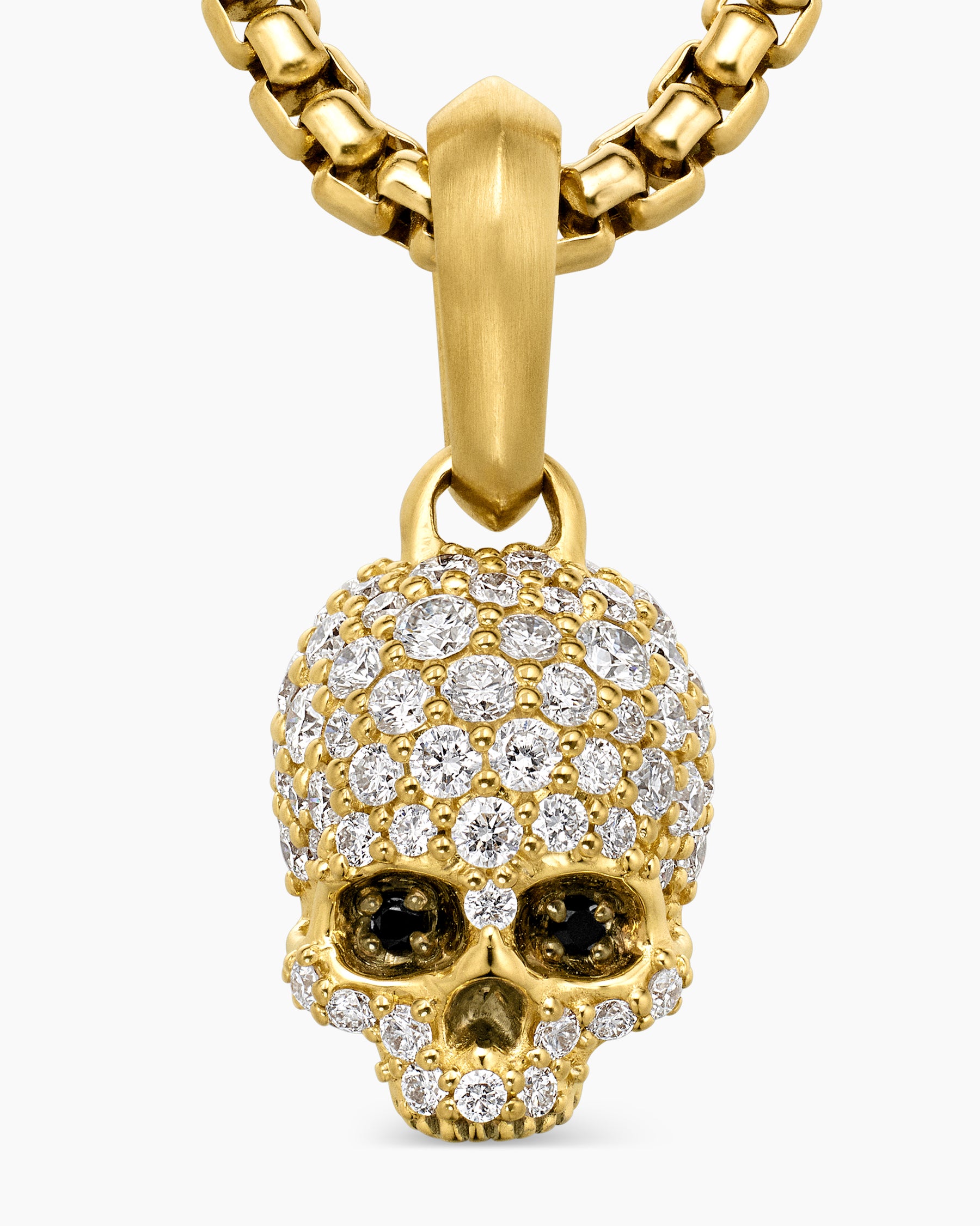Memento Mori Skull in Full Pavé Diamonds, Black Diamonds and 18K Yellow Gold, 14mm - Image 5