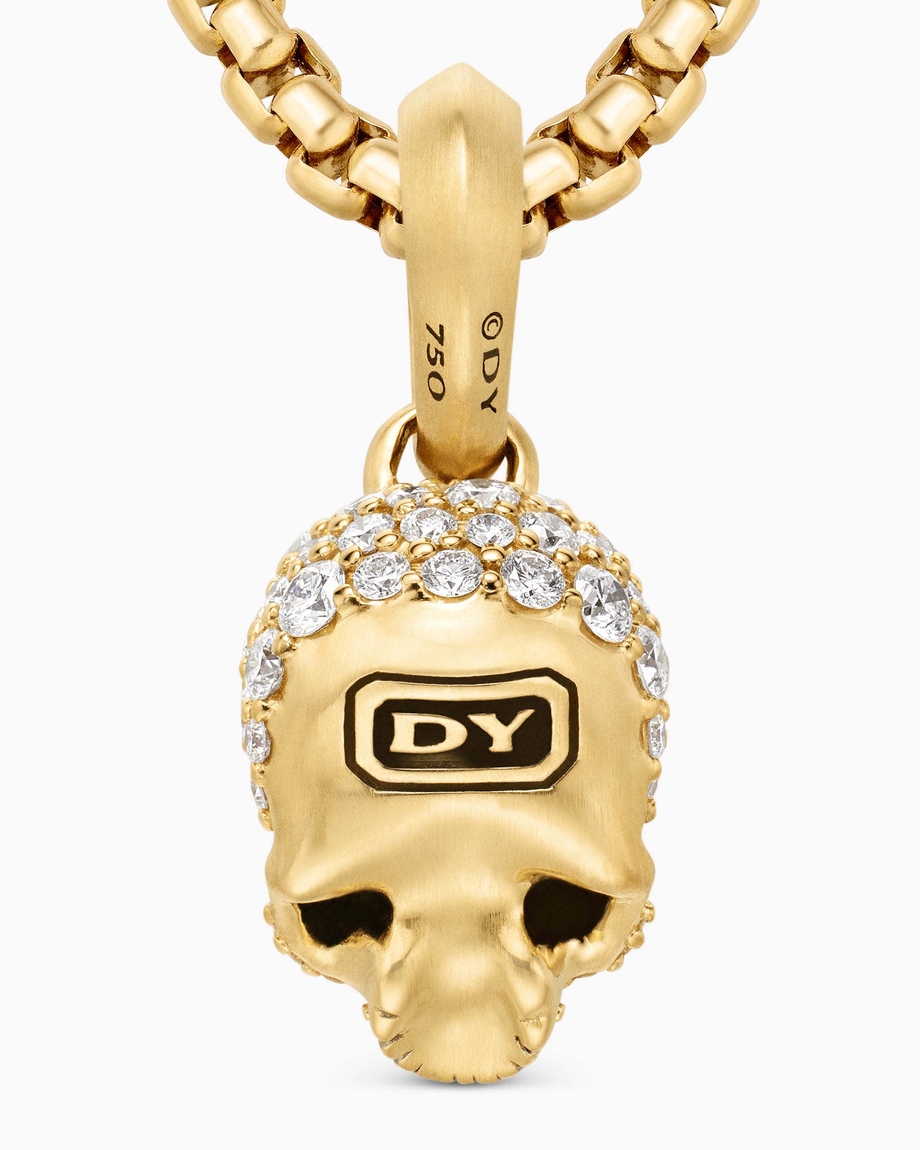 Memento Mori Skull in Full Pavé Diamonds, Black Diamonds and 18K Yellow Gold, 14mm - Image 6