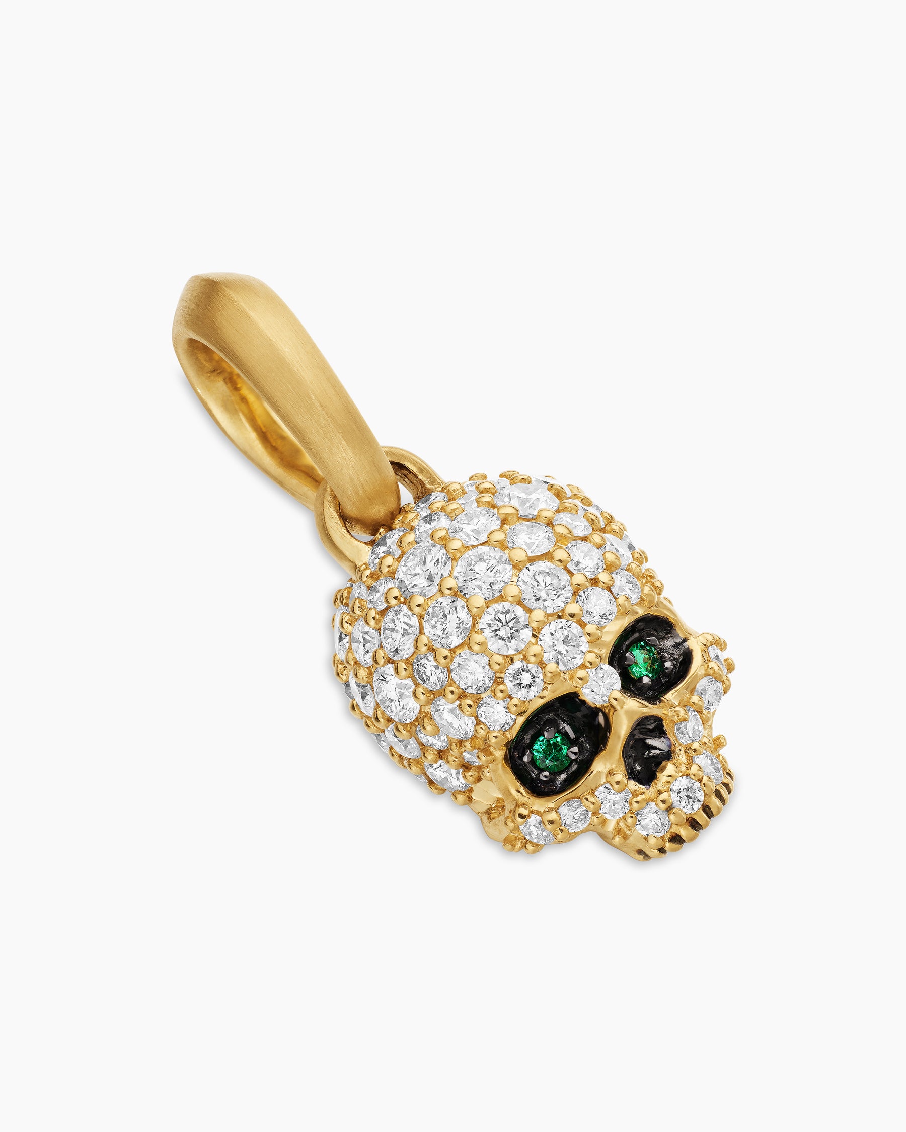 Memento Mori Skull in Full Pavé Diamonds, Emeralds and 18K Yellow Gold, 14mm - Image 3
