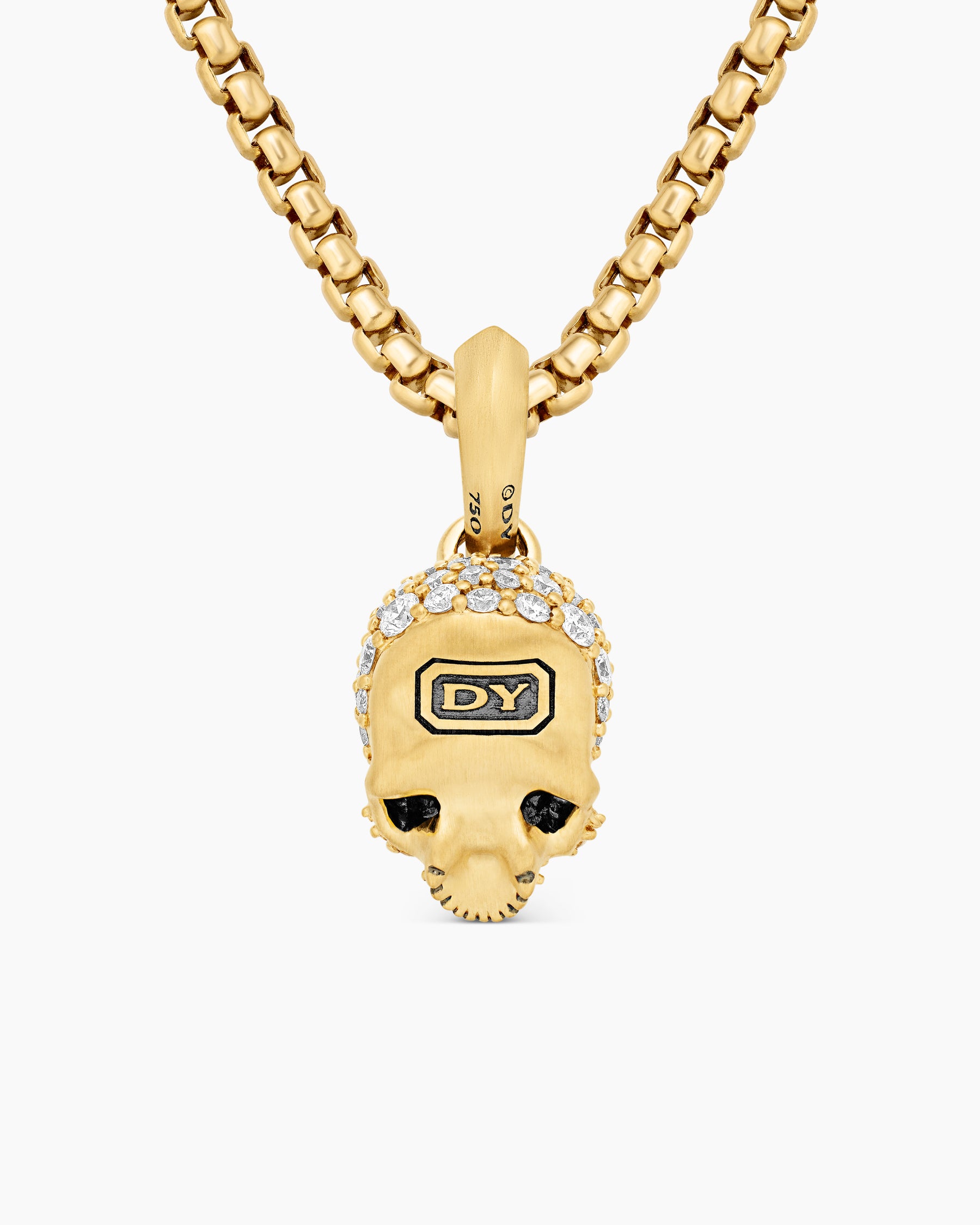 Memento Mori Skull in Full Pavé Diamonds, Emeralds and 18K Yellow Gold, 14mm - Image 4