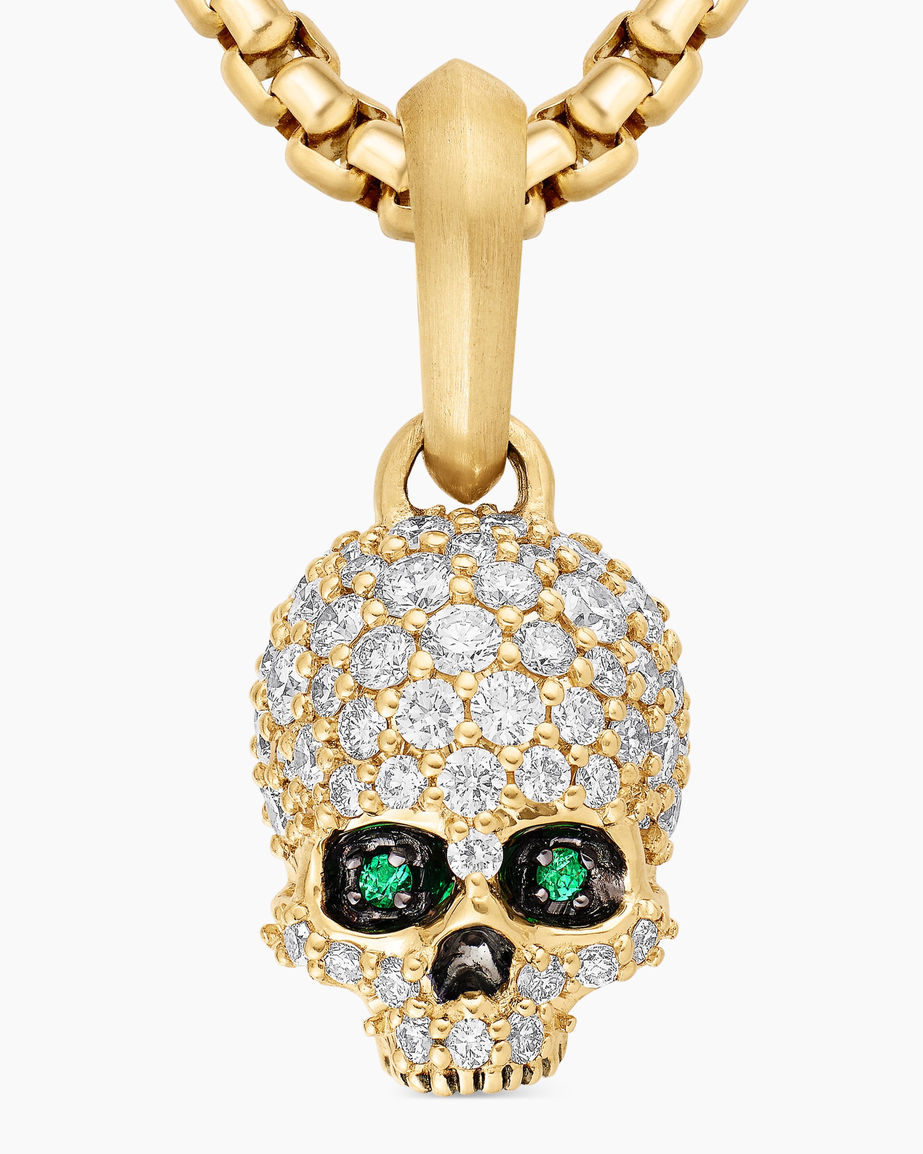 Memento Mori Skull in Full Pavé Diamonds, Emeralds and 18K Yellow Gold, 14mm - Image 5