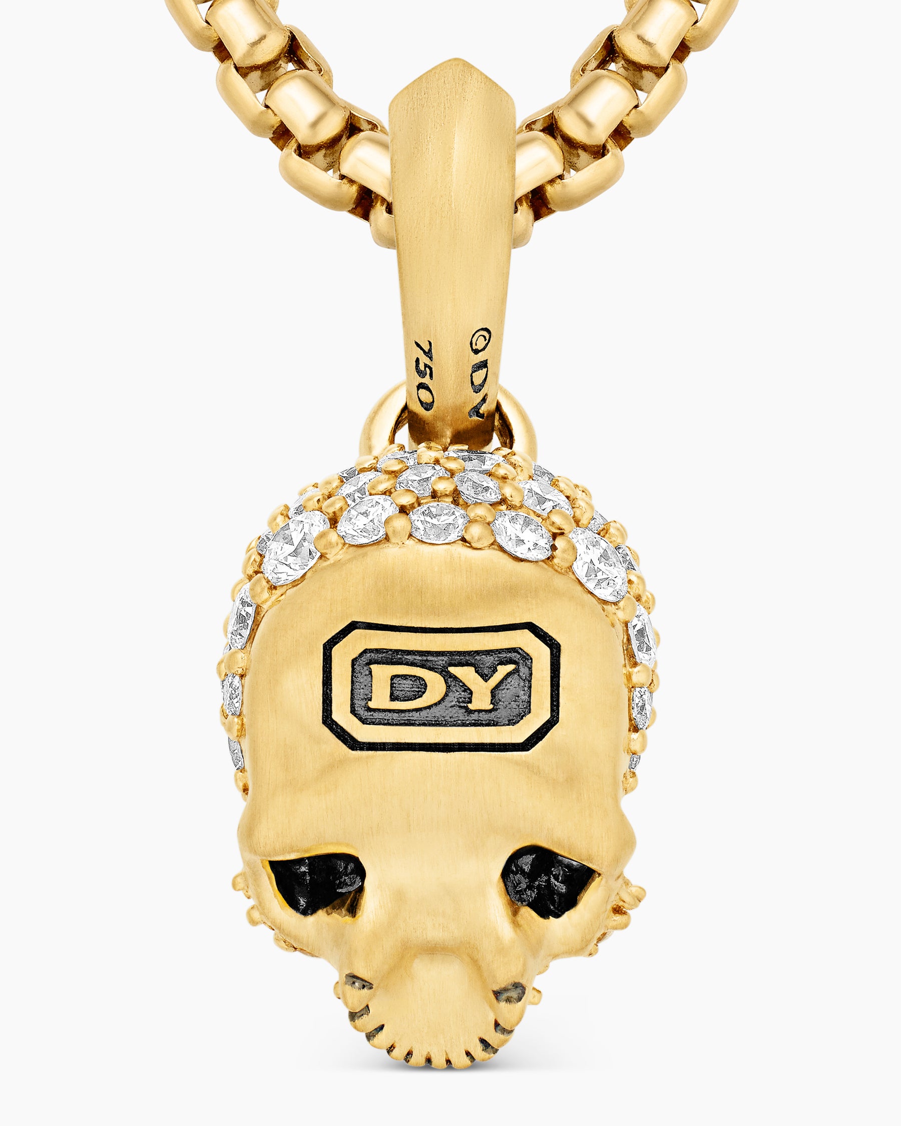Memento Mori Skull in Full Pavé Diamonds, Emeralds and 18K Yellow Gold, 14mm - Image 6