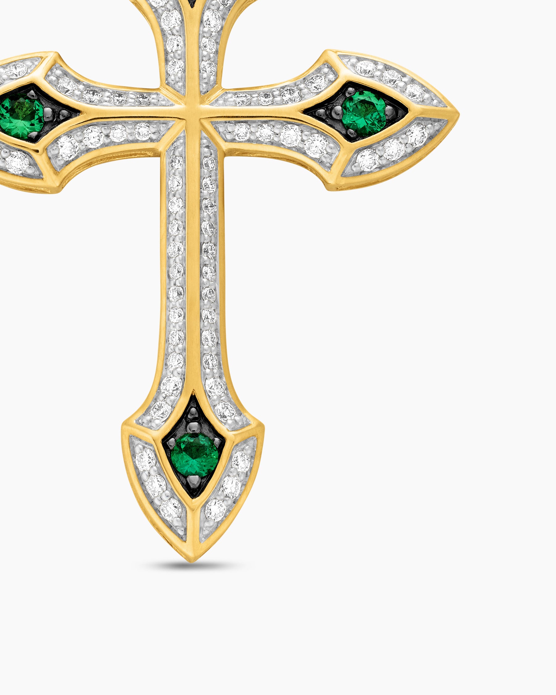 Gothic Cross Pendant in 18K Yellow Gold with Diamonds and Emeralds, 36.5mm - Image 5