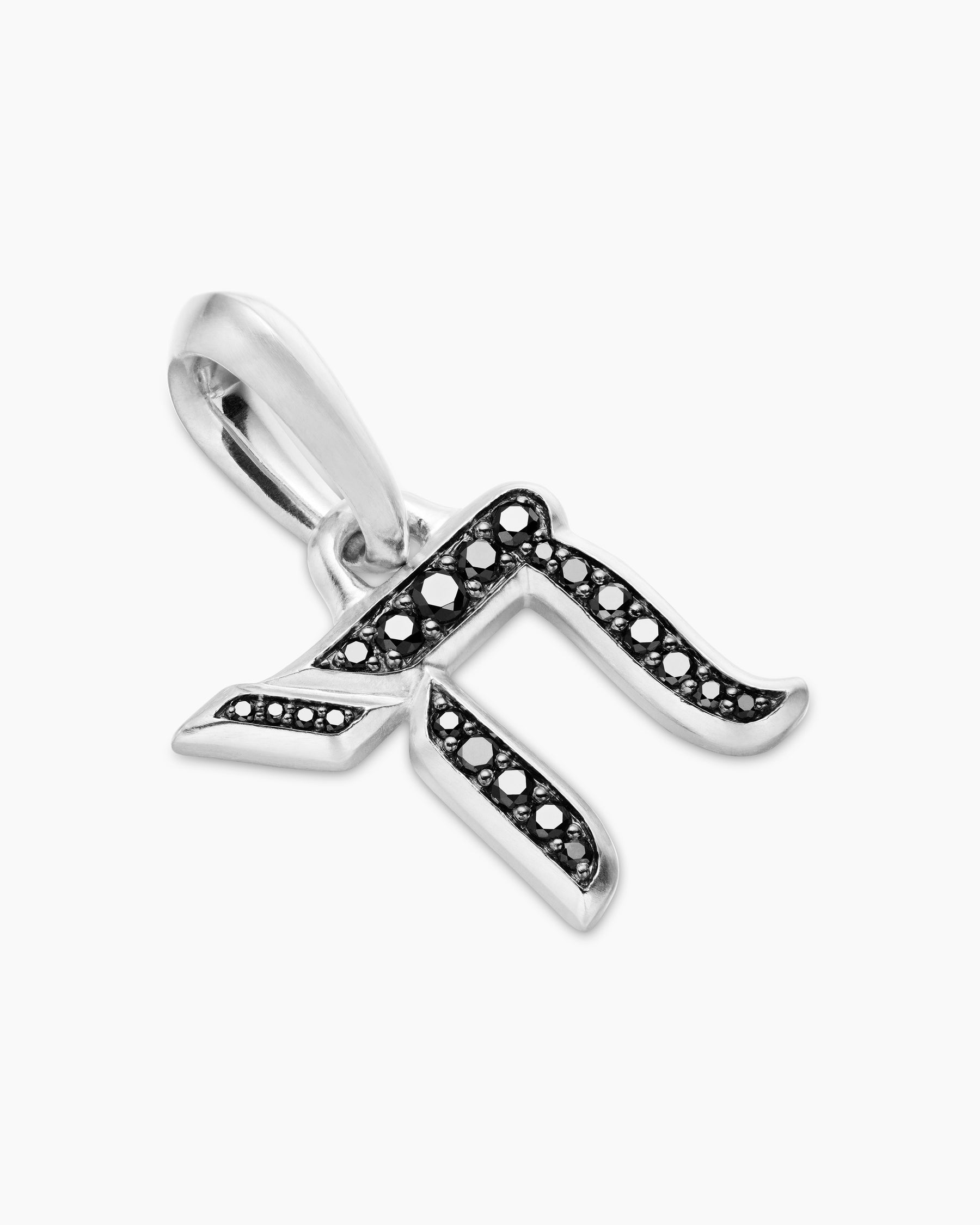 Chai Amulet in Sterling Silver with Black Diamonds, 17mm - Image 3