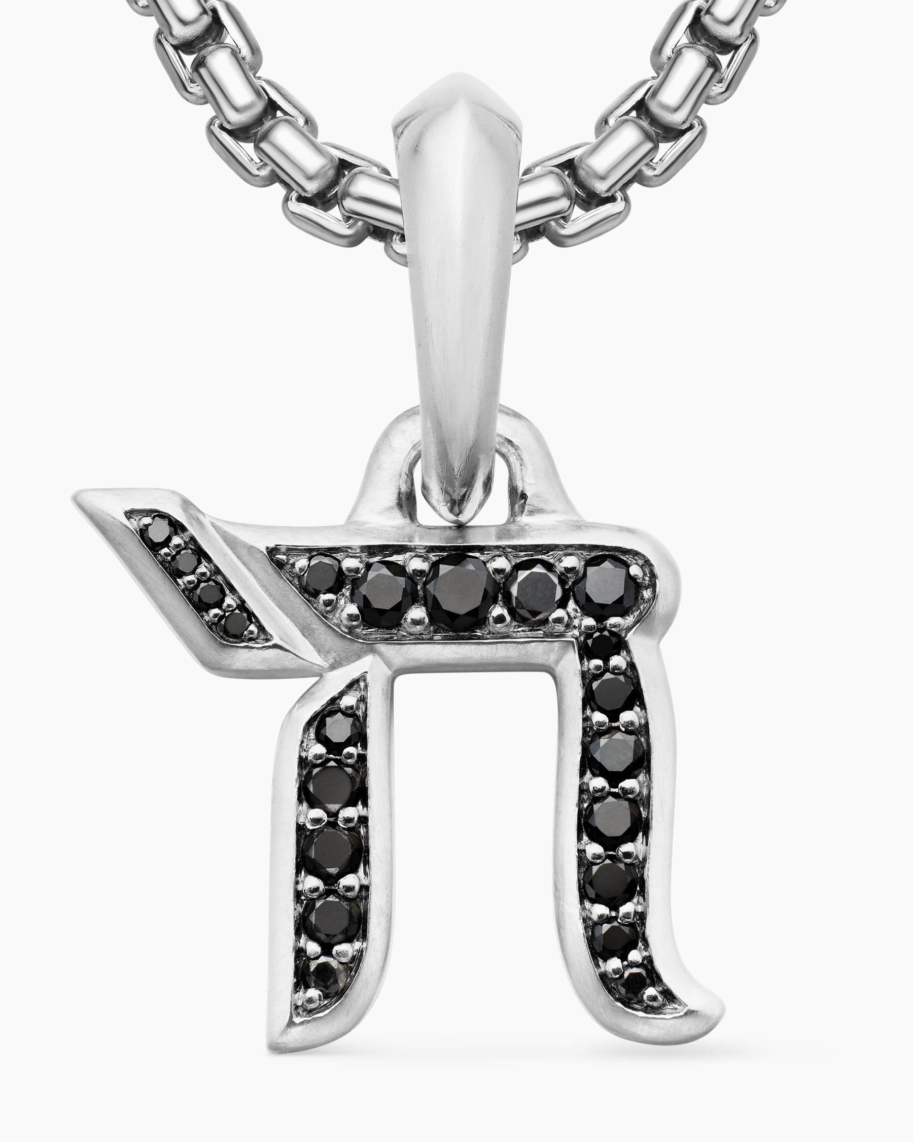 Chai Amulet in Sterling Silver with Black Diamonds, 17mm - Image 5