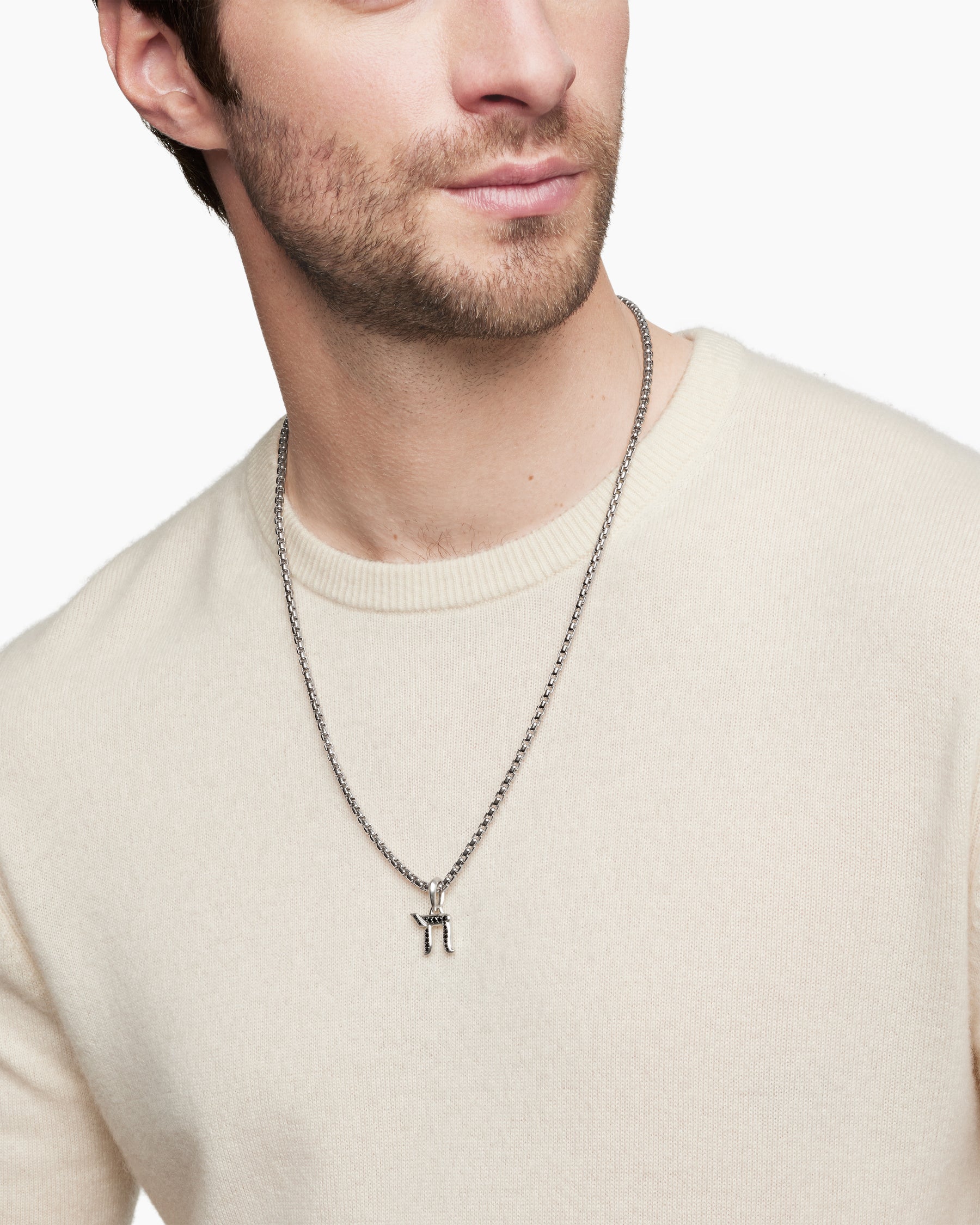 Chai Amulet in Sterling Silver with Black Diamonds, 17mm - Image 7