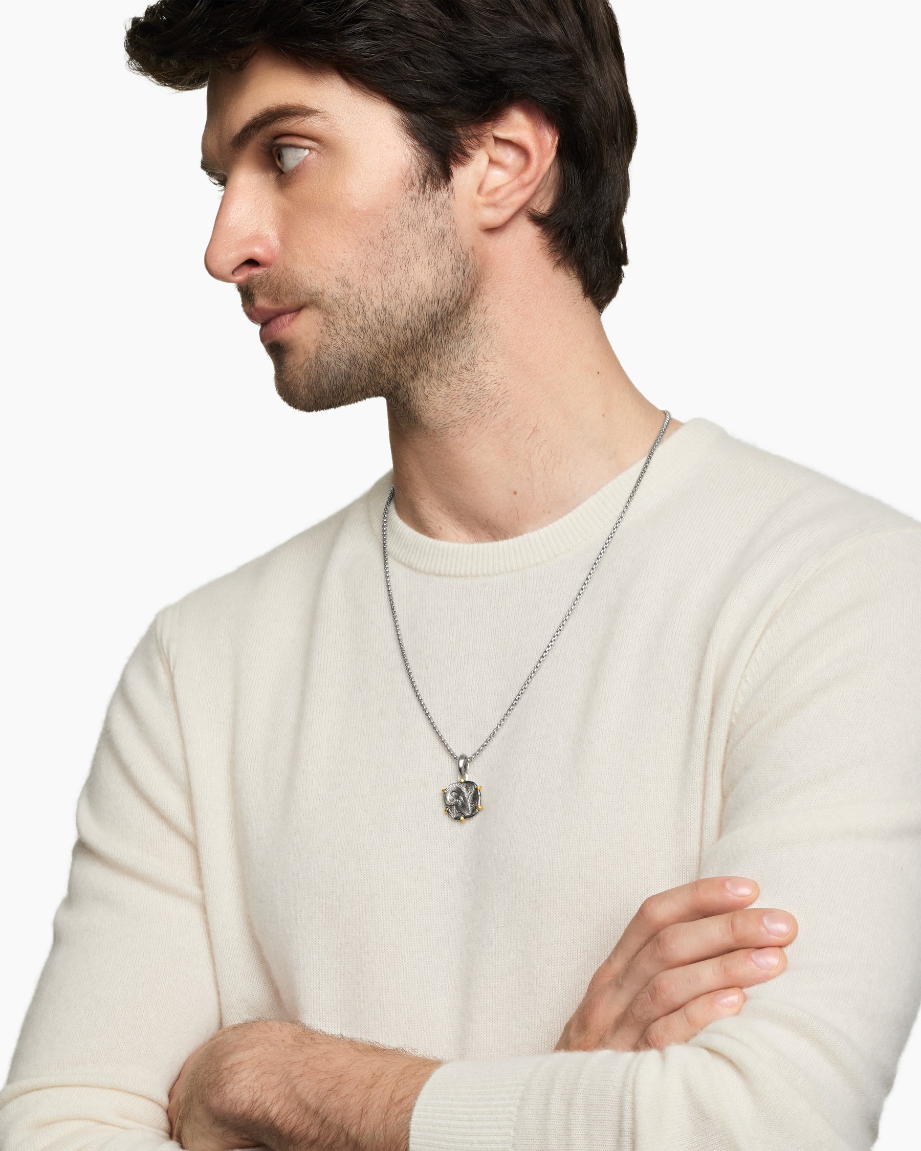 Alternative view of Aries Amulet in Sterling Silver with 18K Yellow Gold, 23mm