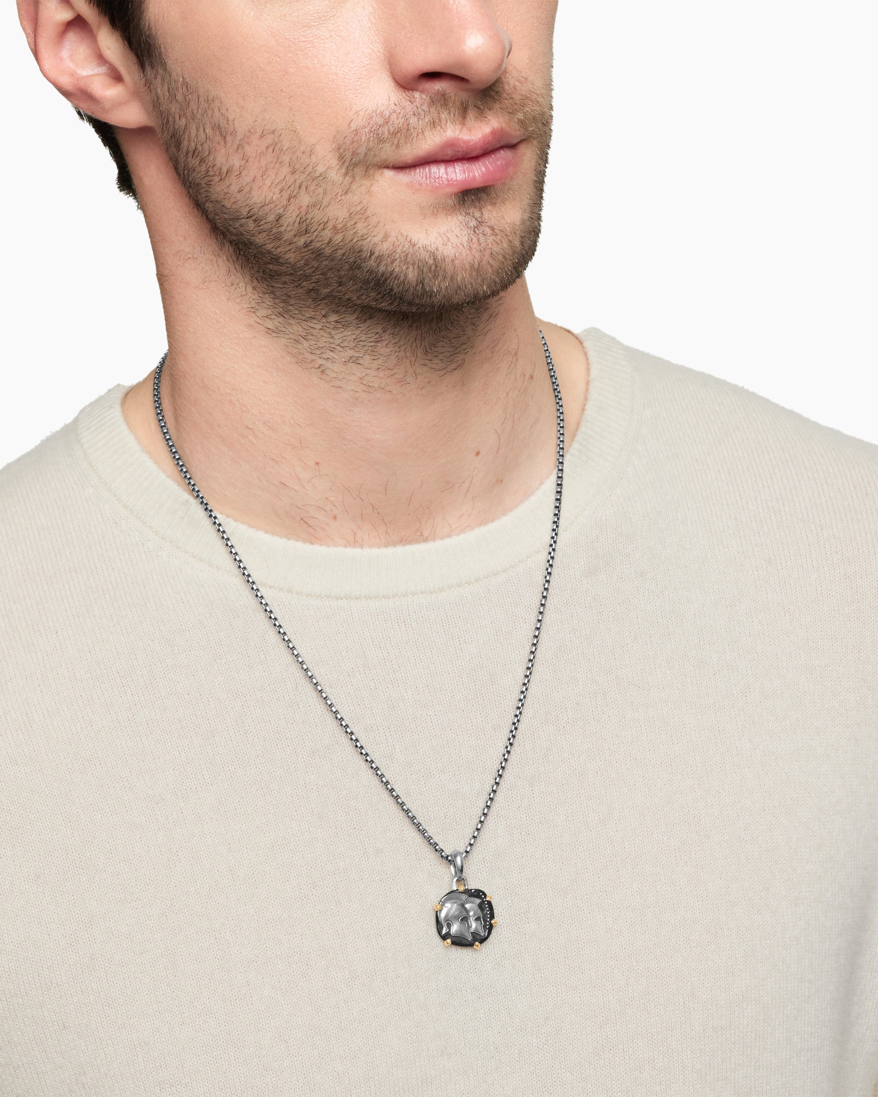 Gemini Amulet in Sterling Silver with 18K Yellow Gold, 23mm - Image 7