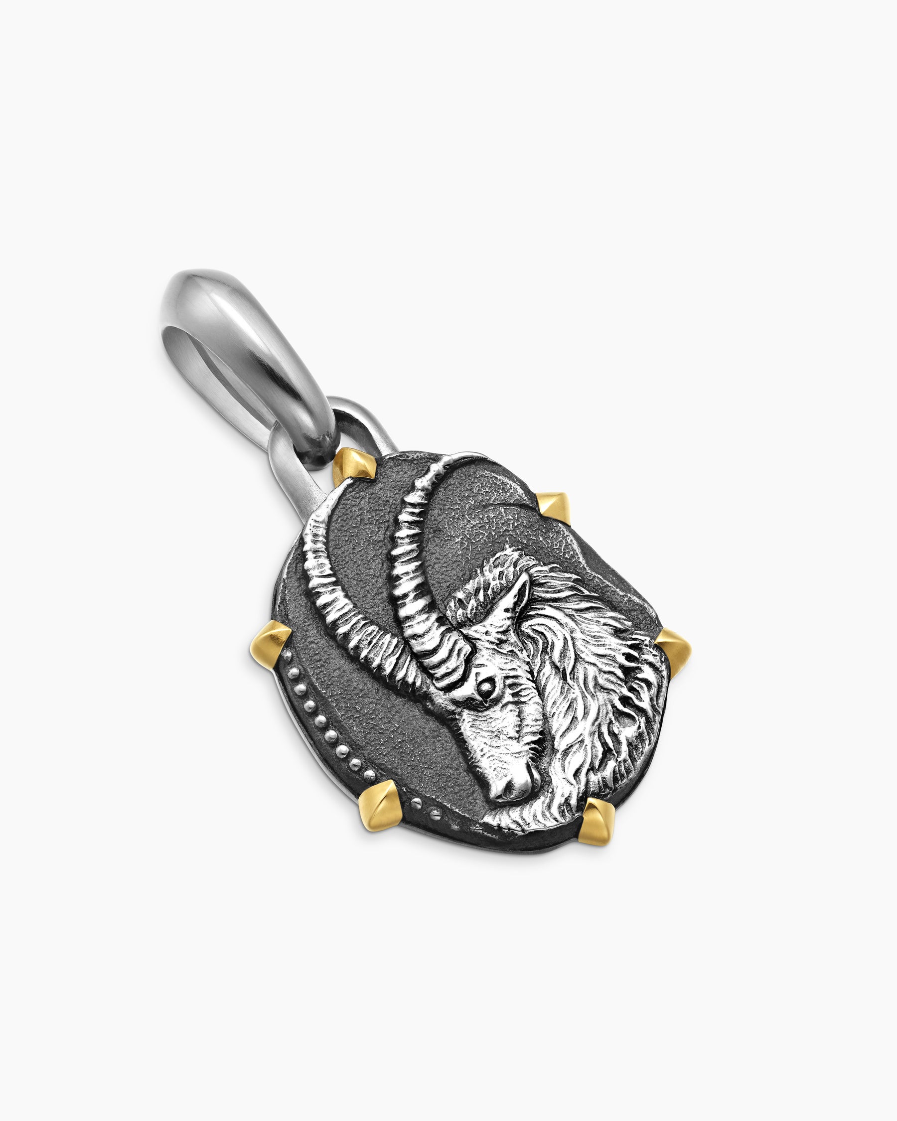 Capricorn Amulet in Sterling Silver with 18K Yellow Gold, 23mm - Image 3