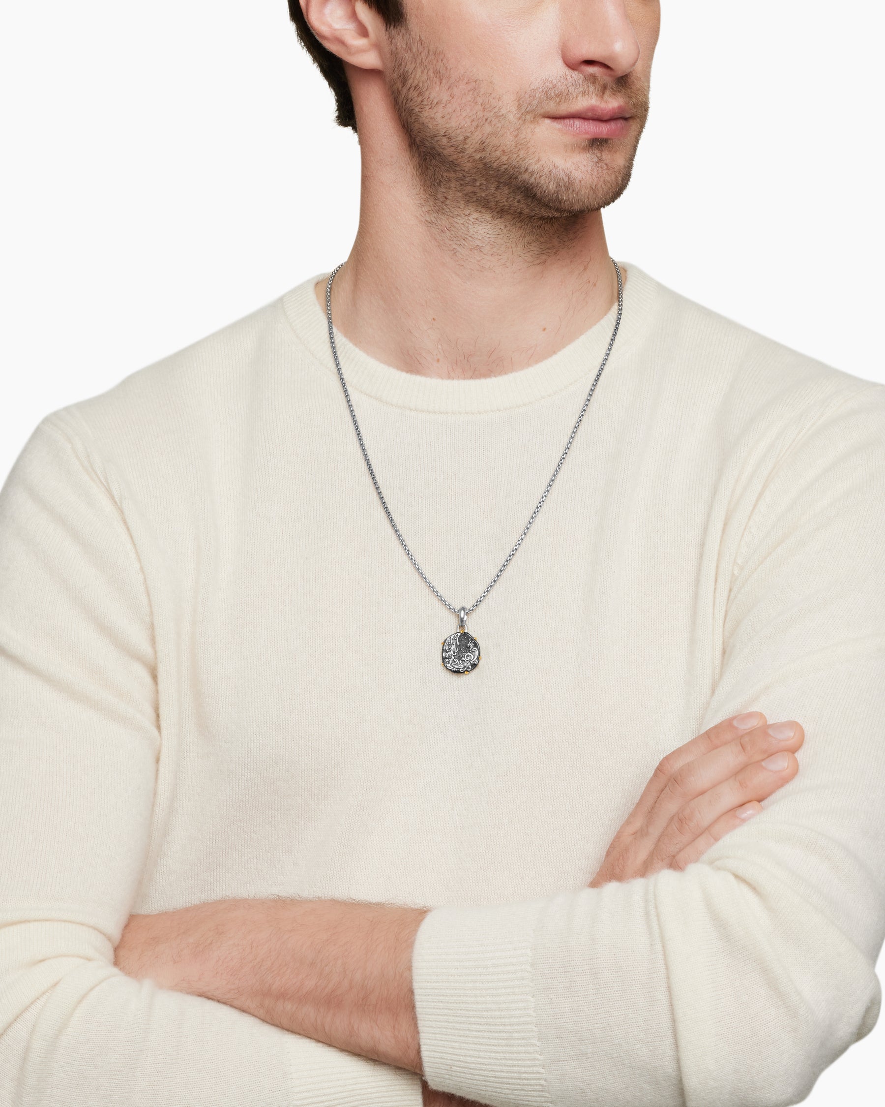 Alternative view of Aquarius Amulet in Sterling Silver with 18K Yellow Gold, 23mm