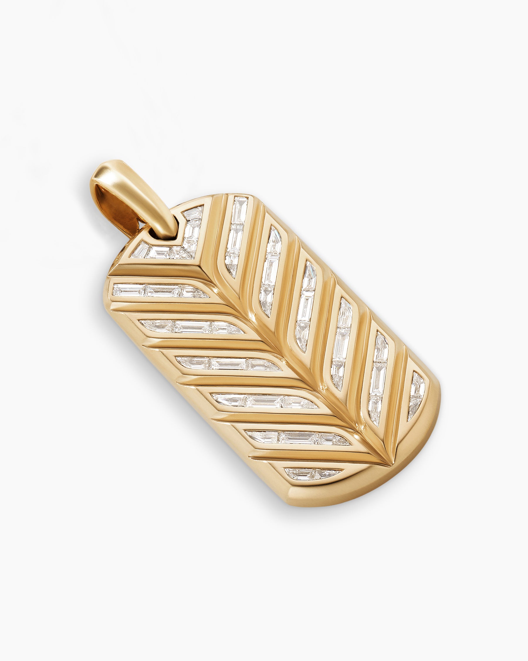 Alternative view of Chevron Tag in 18K Yellow Gold with Diamond Baguettes, 35mm