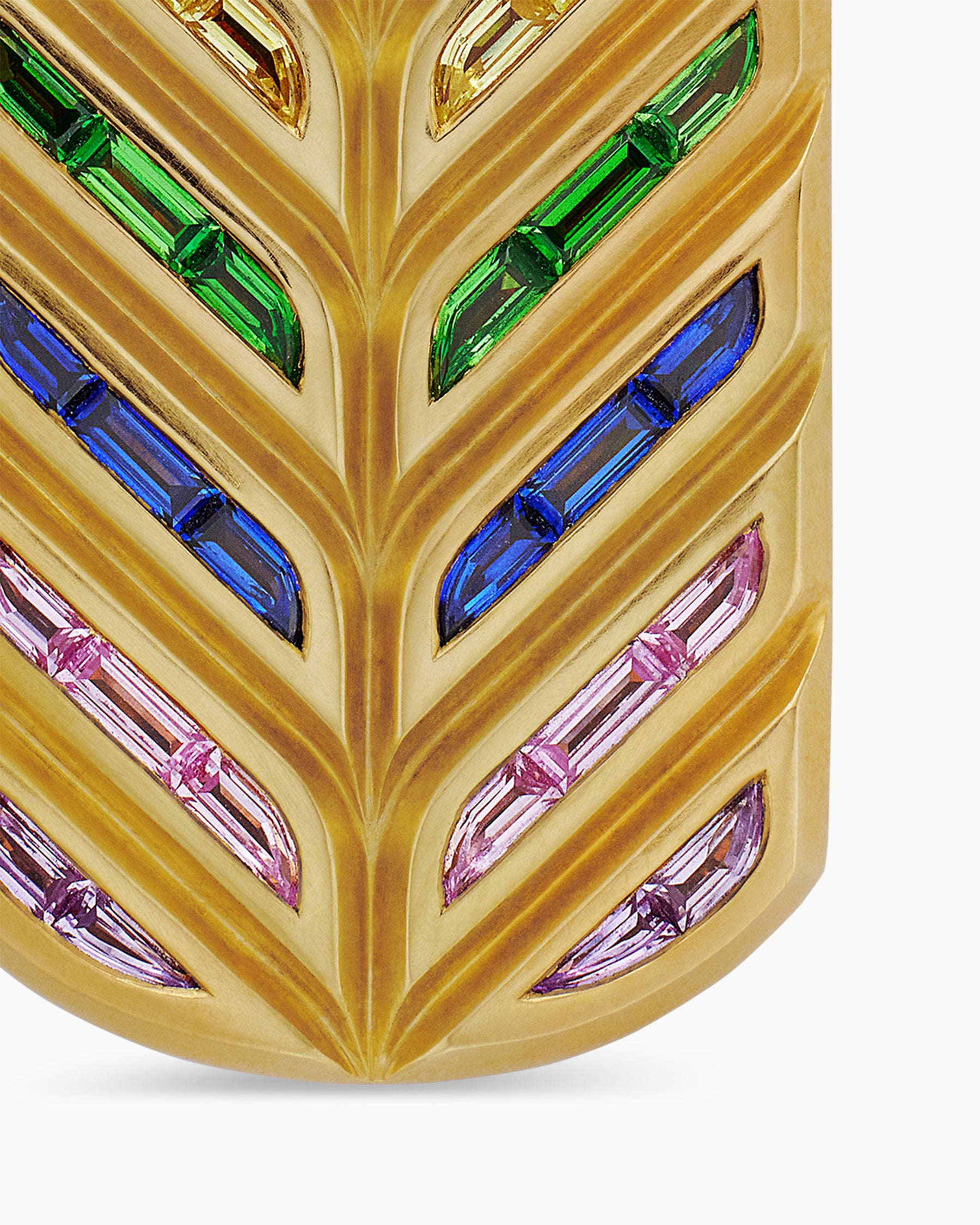 Chevron Tag in 18K Yellow Gold with Rainbow Baguettes, 35mm - Image 5