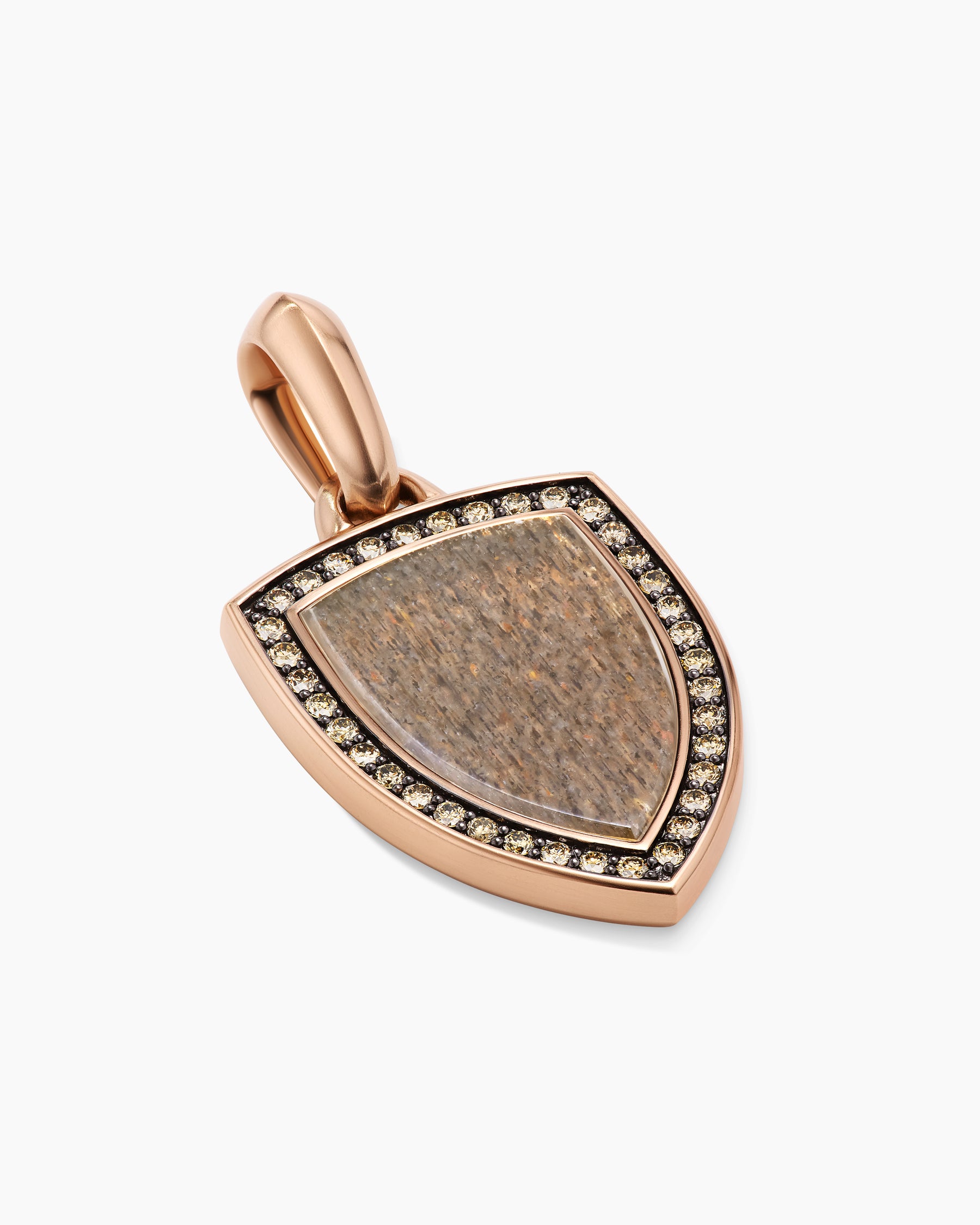Shield Amulet in 18K Rose Gold with Black Sun Stone and Cognac Diamonds, 27mm - Image 3