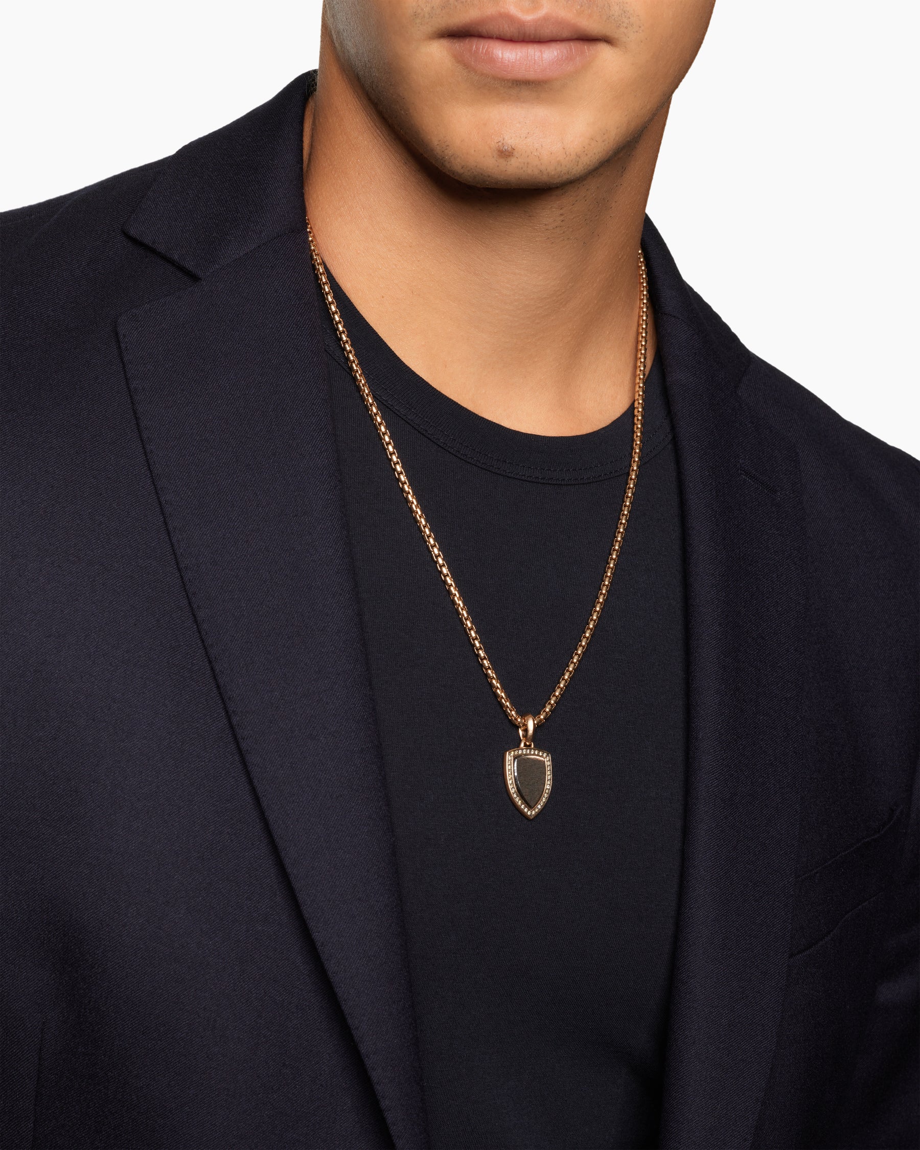 Alternative view of Shield Amulet in 18K Rose Gold with Black Sun Stone and Cognac Diamonds, 27mm