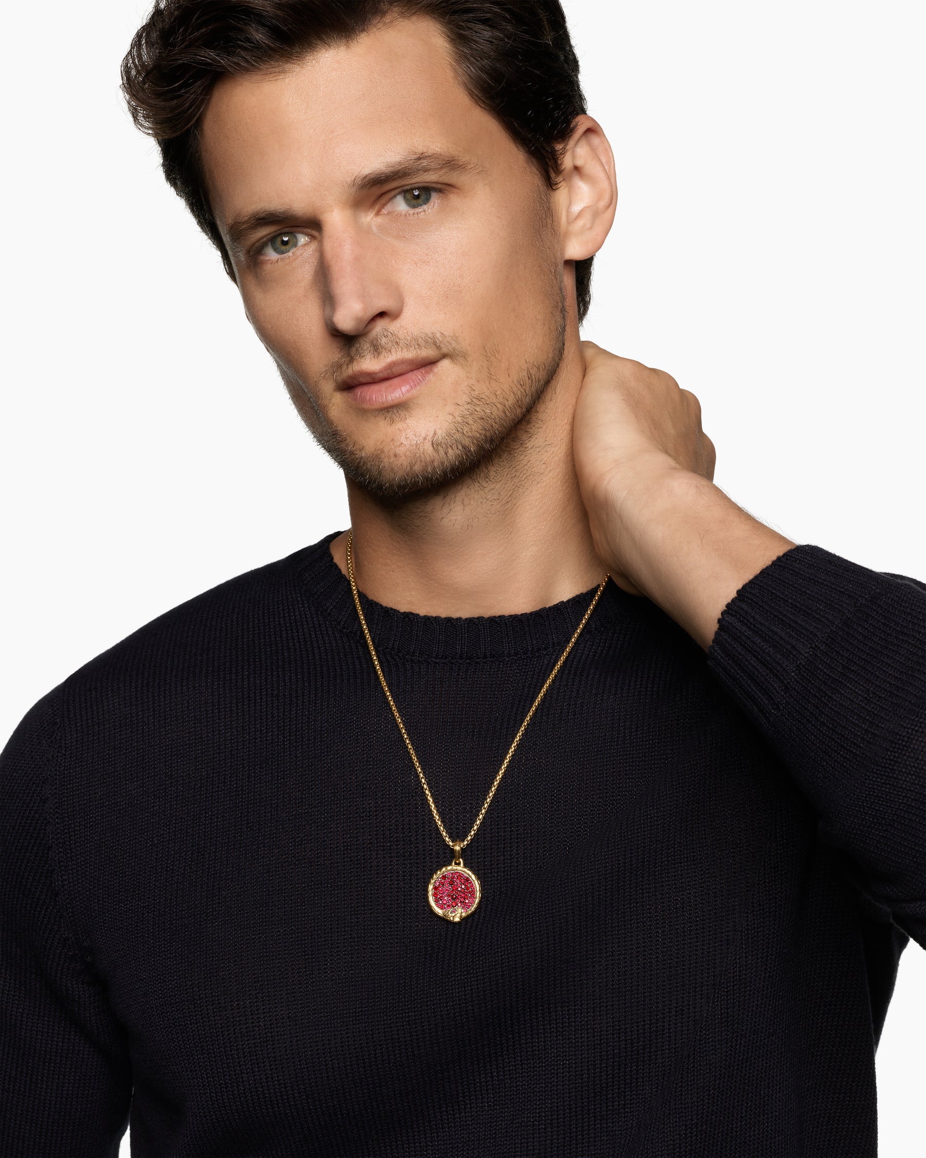 Alternative view of Ouroboros Amulet in 18K Yellow Gold with Rubies, 25mm