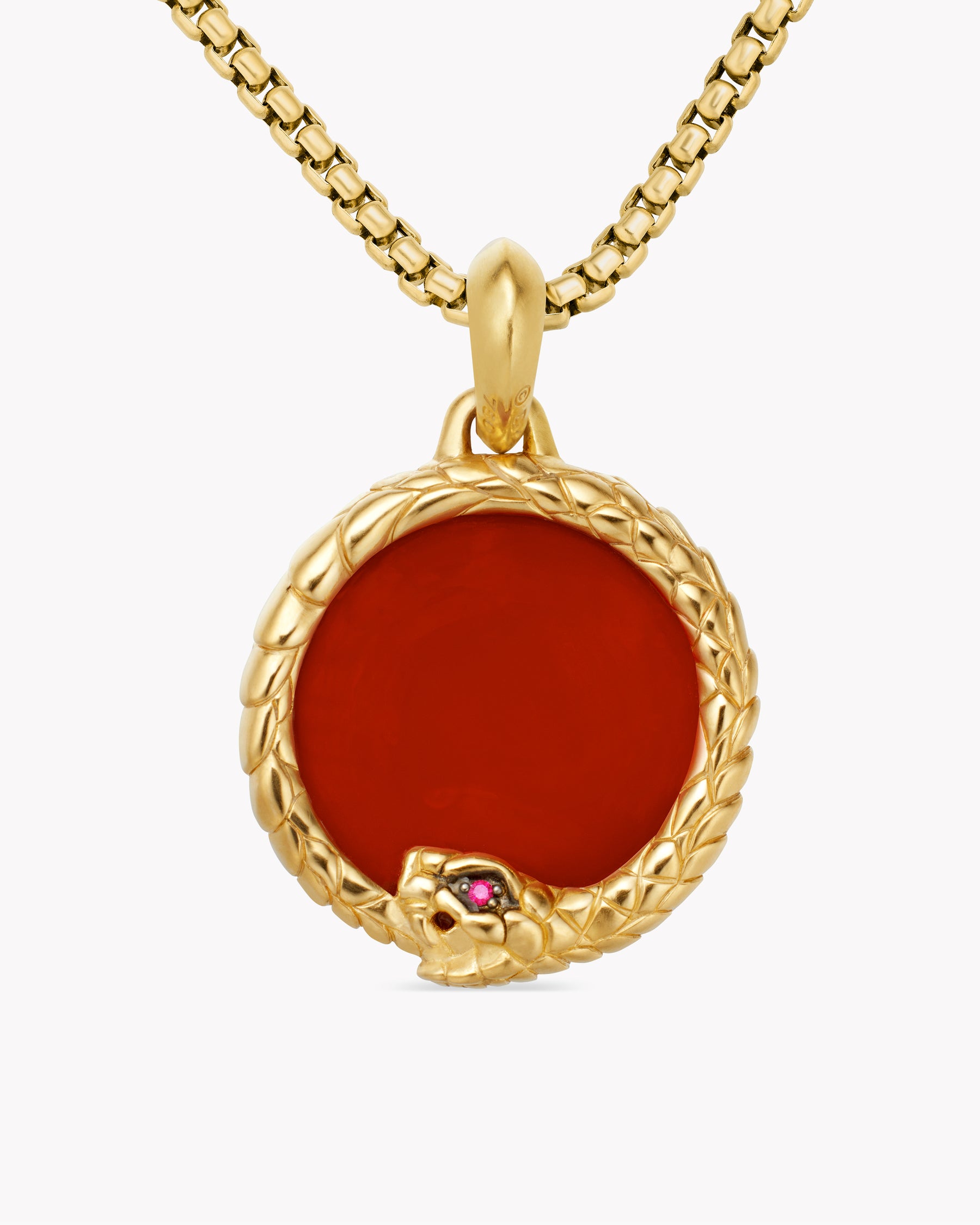 Ouroboros Amulet in 18K Yellow Gold with Carnelian and Ruby, 25mm - Image 4