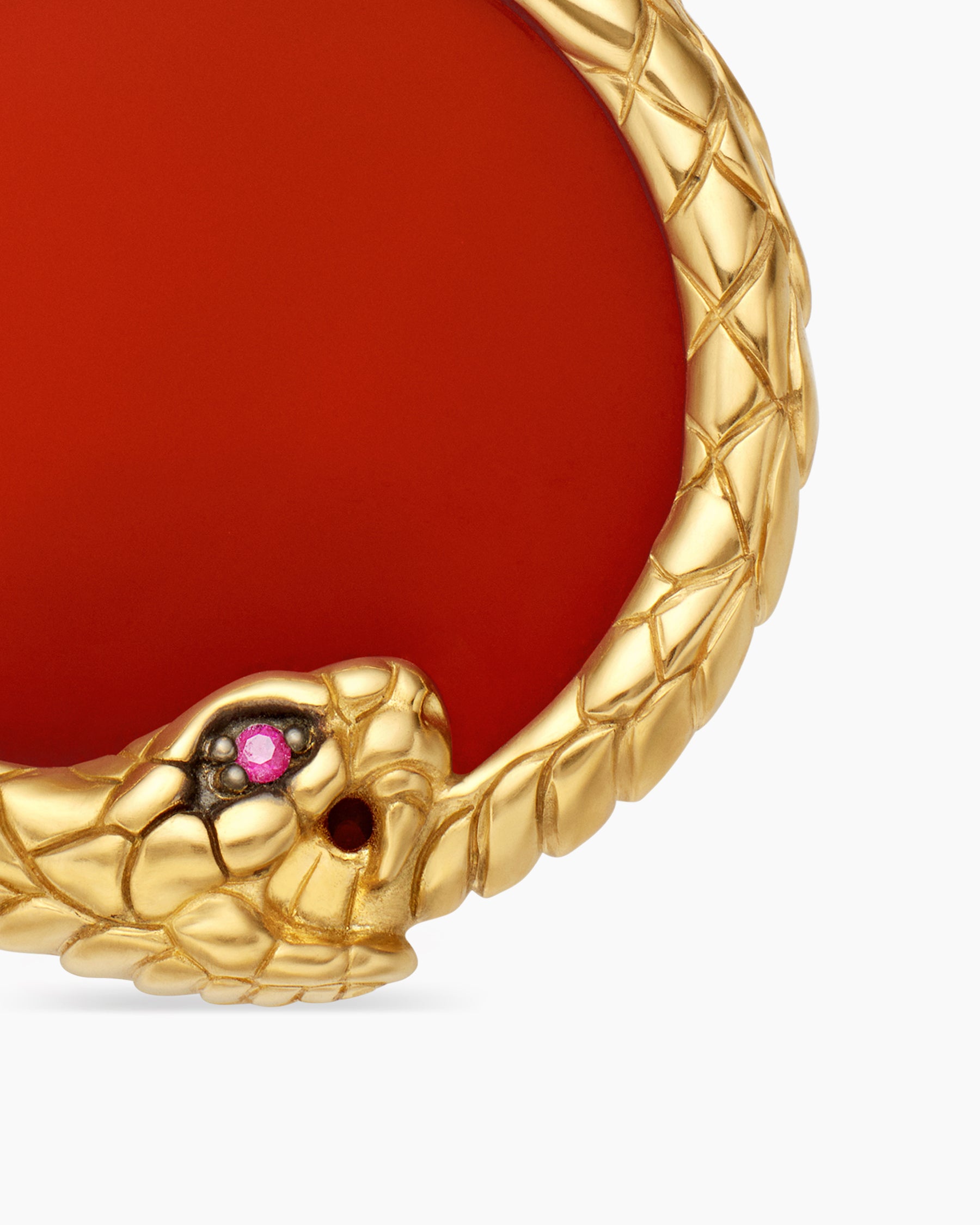 Ouroboros Amulet in 18K Yellow Gold with Carnelian and Ruby, 25mm - Image 5