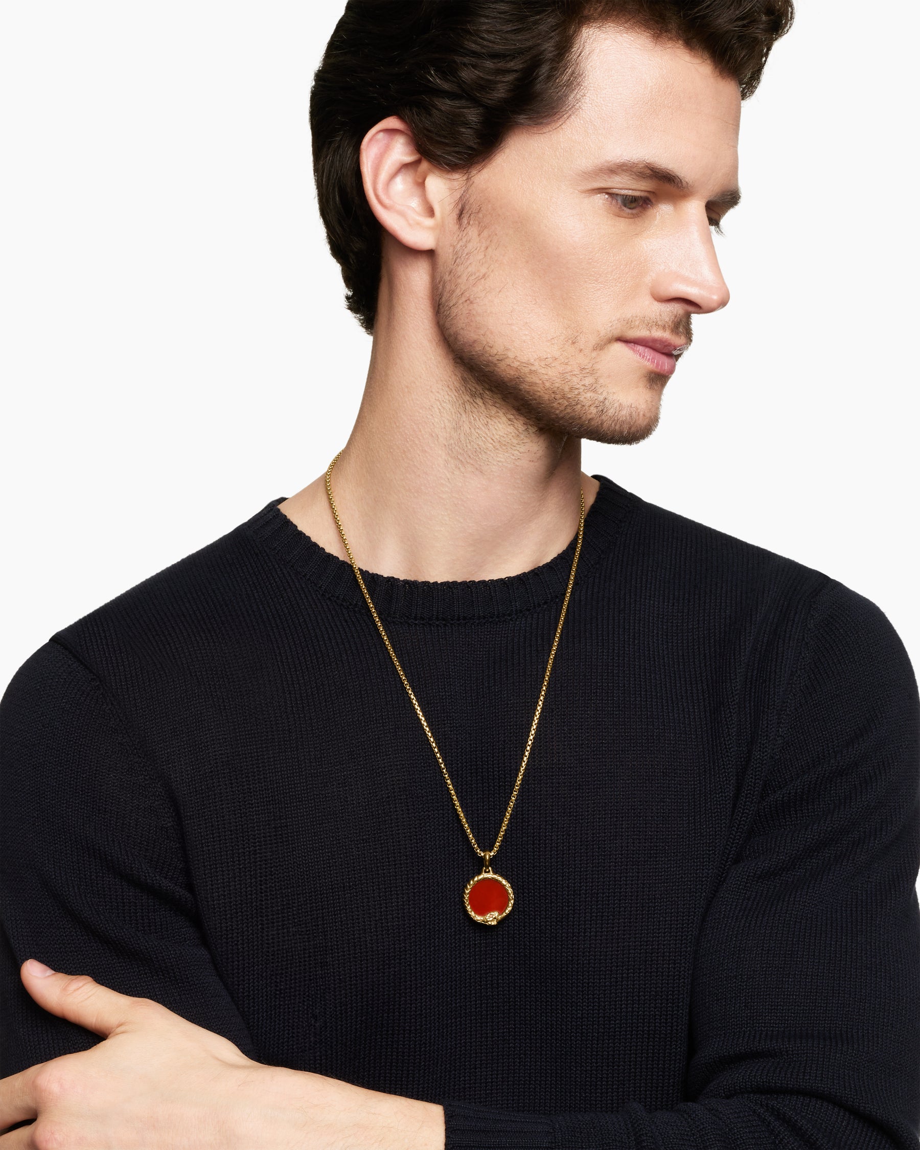 Alternative view of Ouroboros Amulet in 18K Yellow Gold with Carnelian and Ruby, 25mm