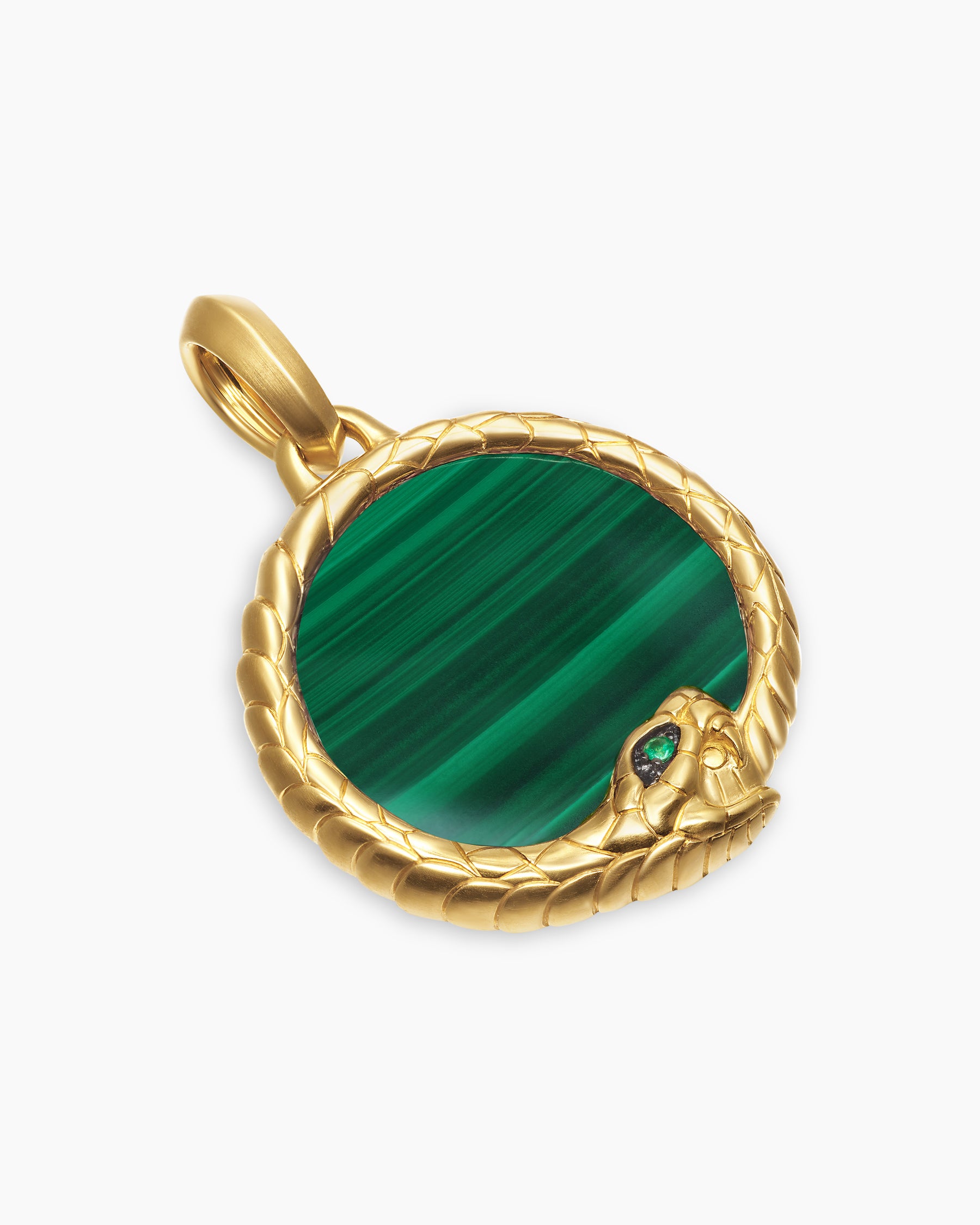 Ouroboros Amulet in 18K Yellow Gold with Malachite and Emerald, 25mm - Image 3